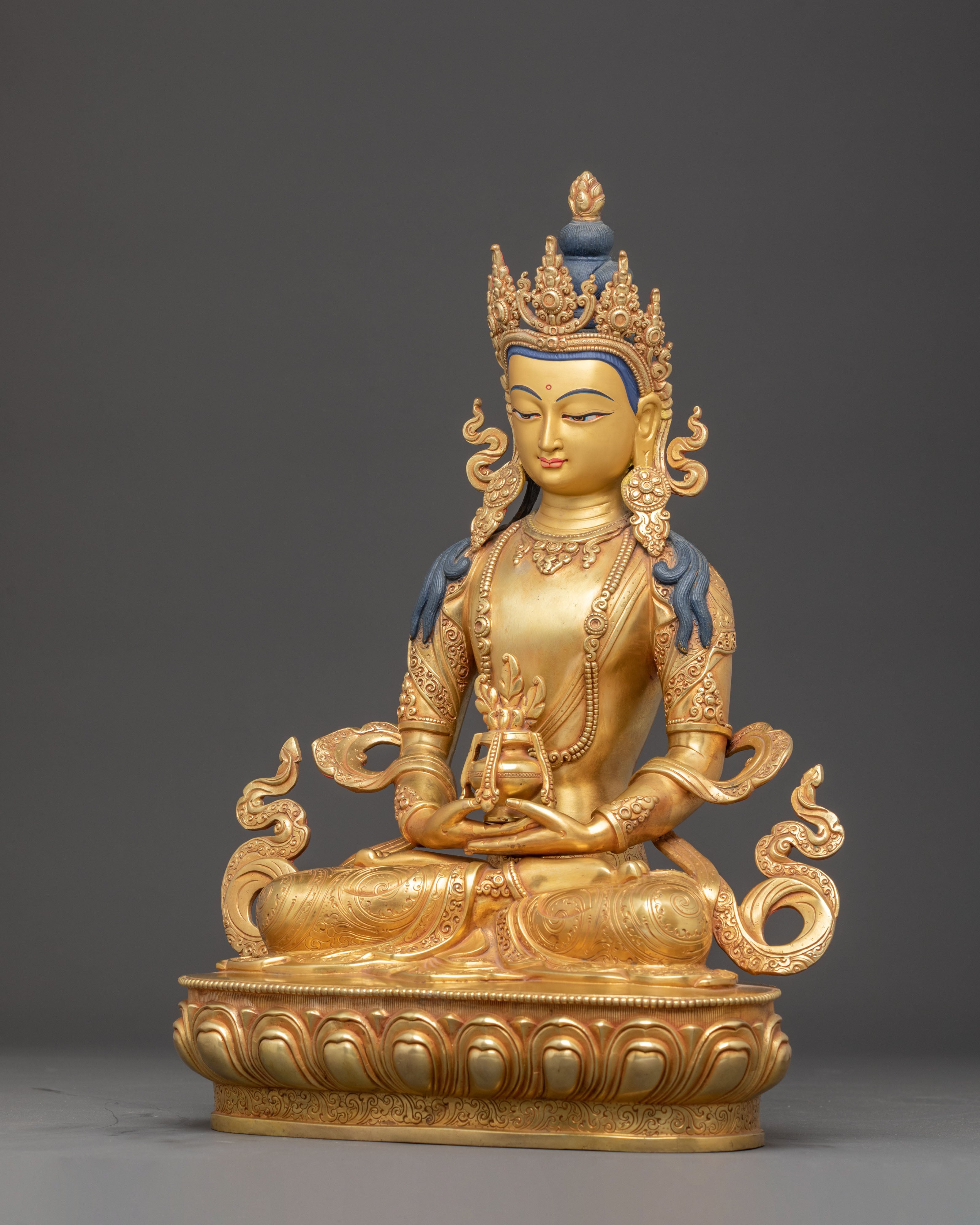Golden Longevity Buddha Amitayus Statue | Traditional Himalayan Art