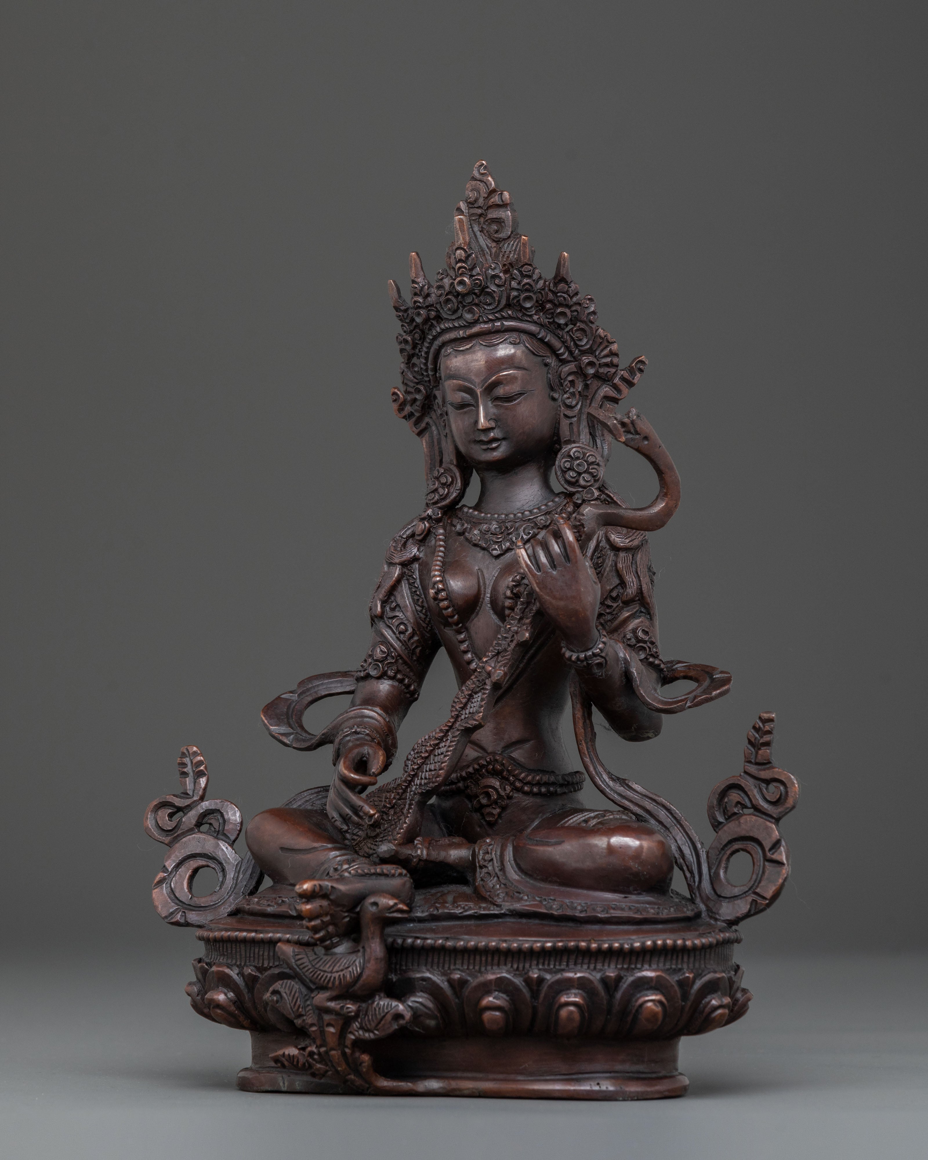 Goddess Saraswati Statue | Oxidized Copper Body