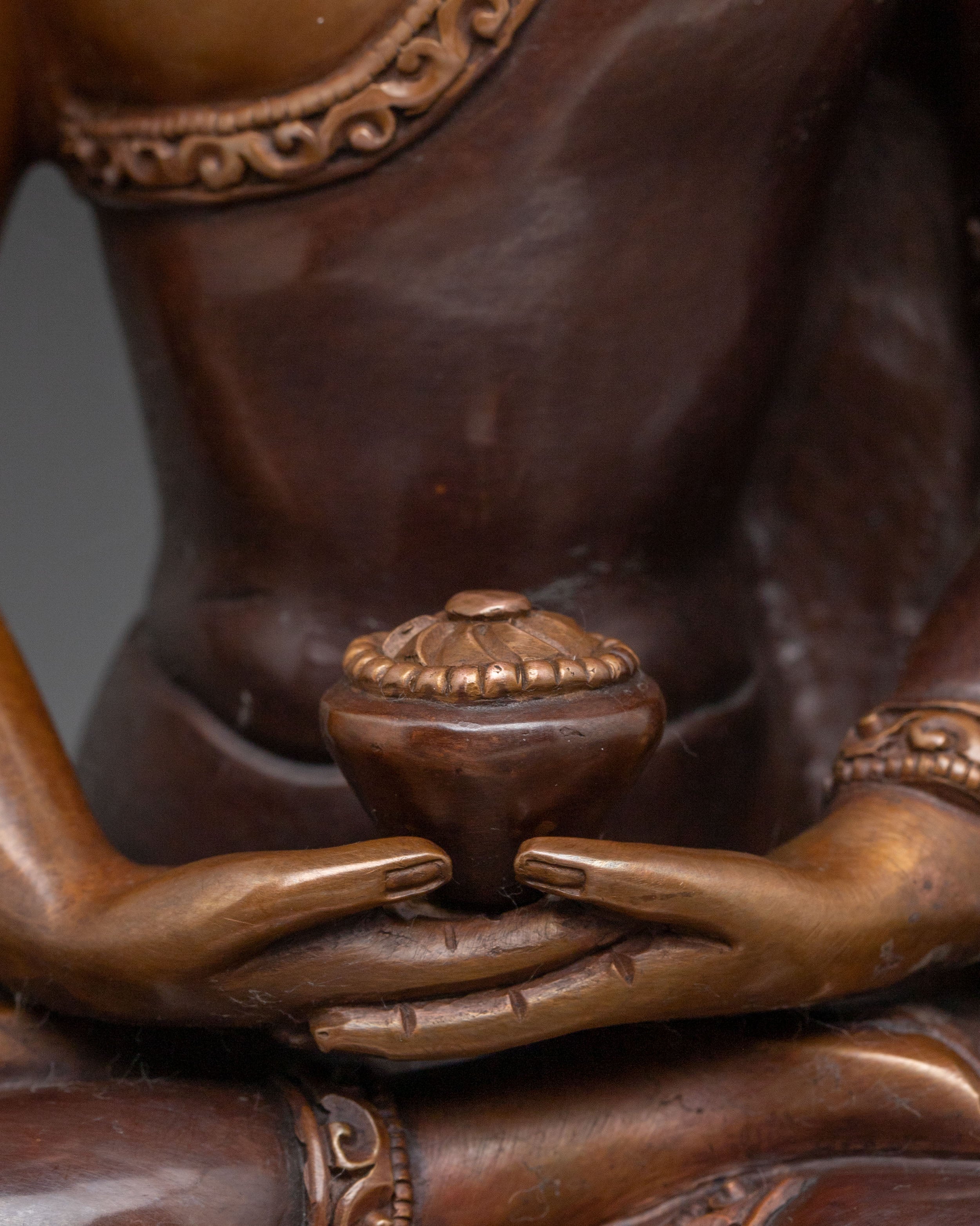 Amitabha Buddha Shrine Statue: Oxidized Copper Serenity