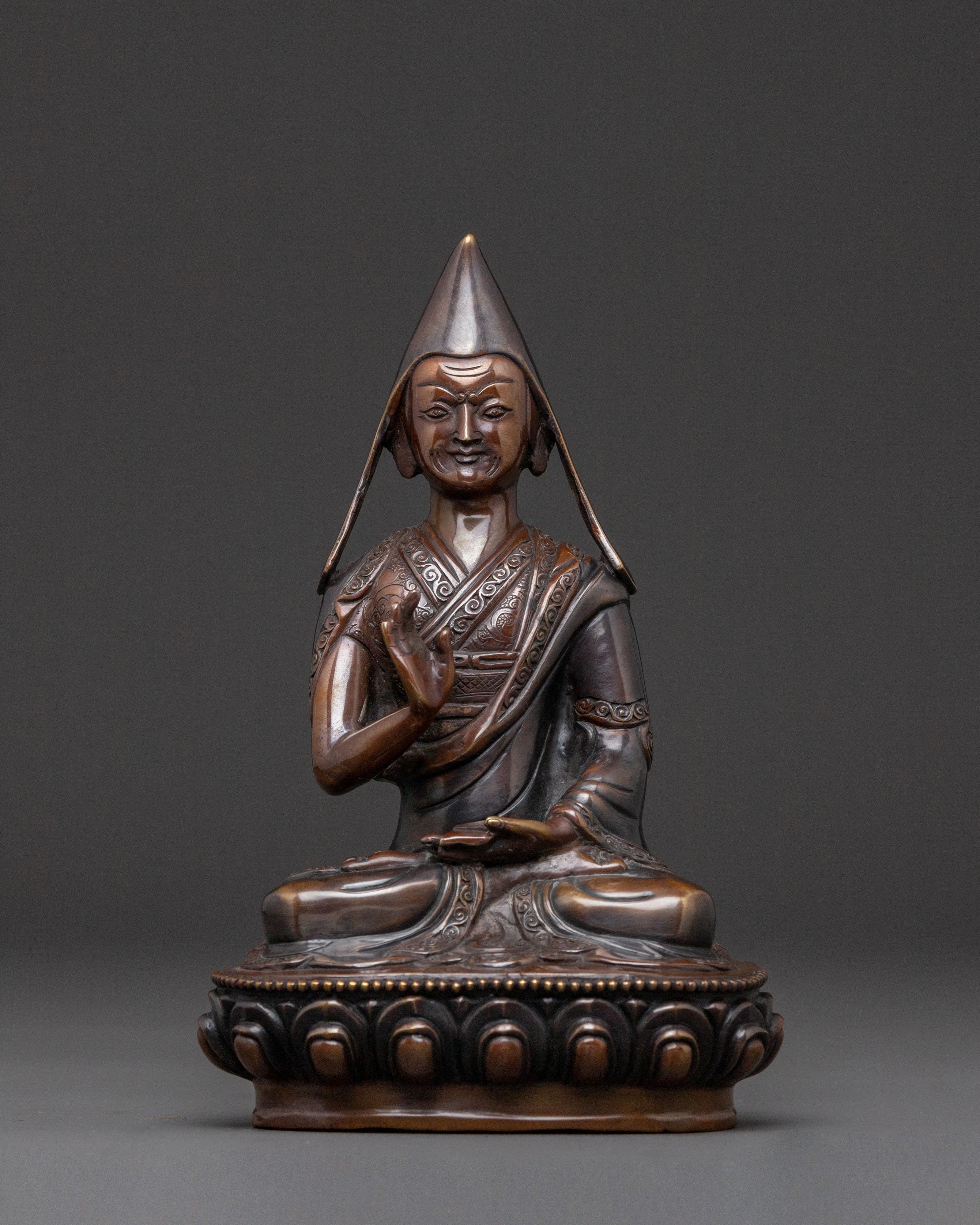 Tsongkhapa with Disciples Oxidized Copper Statue