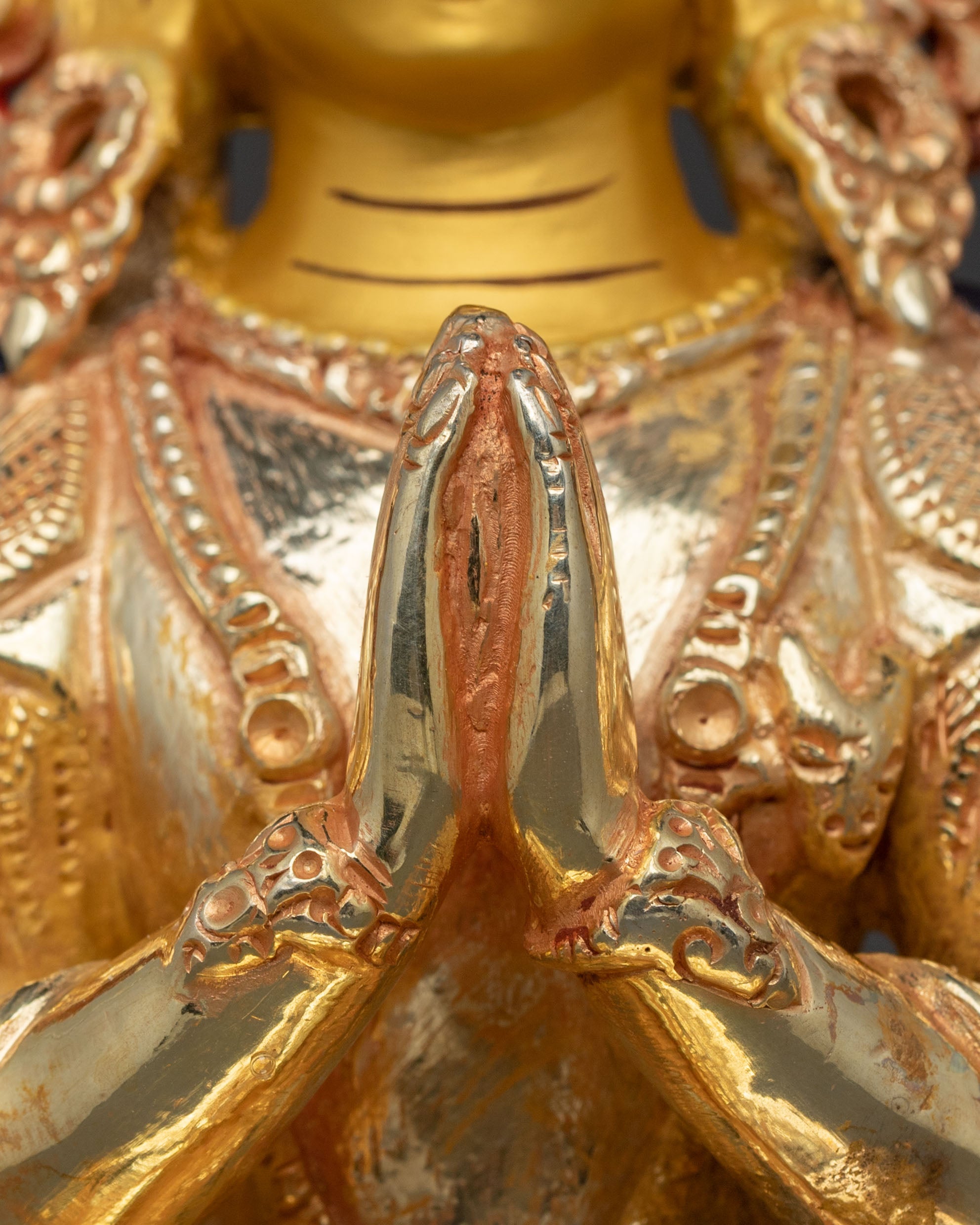 Hand Carved Chenrezig Copper Statue with 24K Gold Gilding