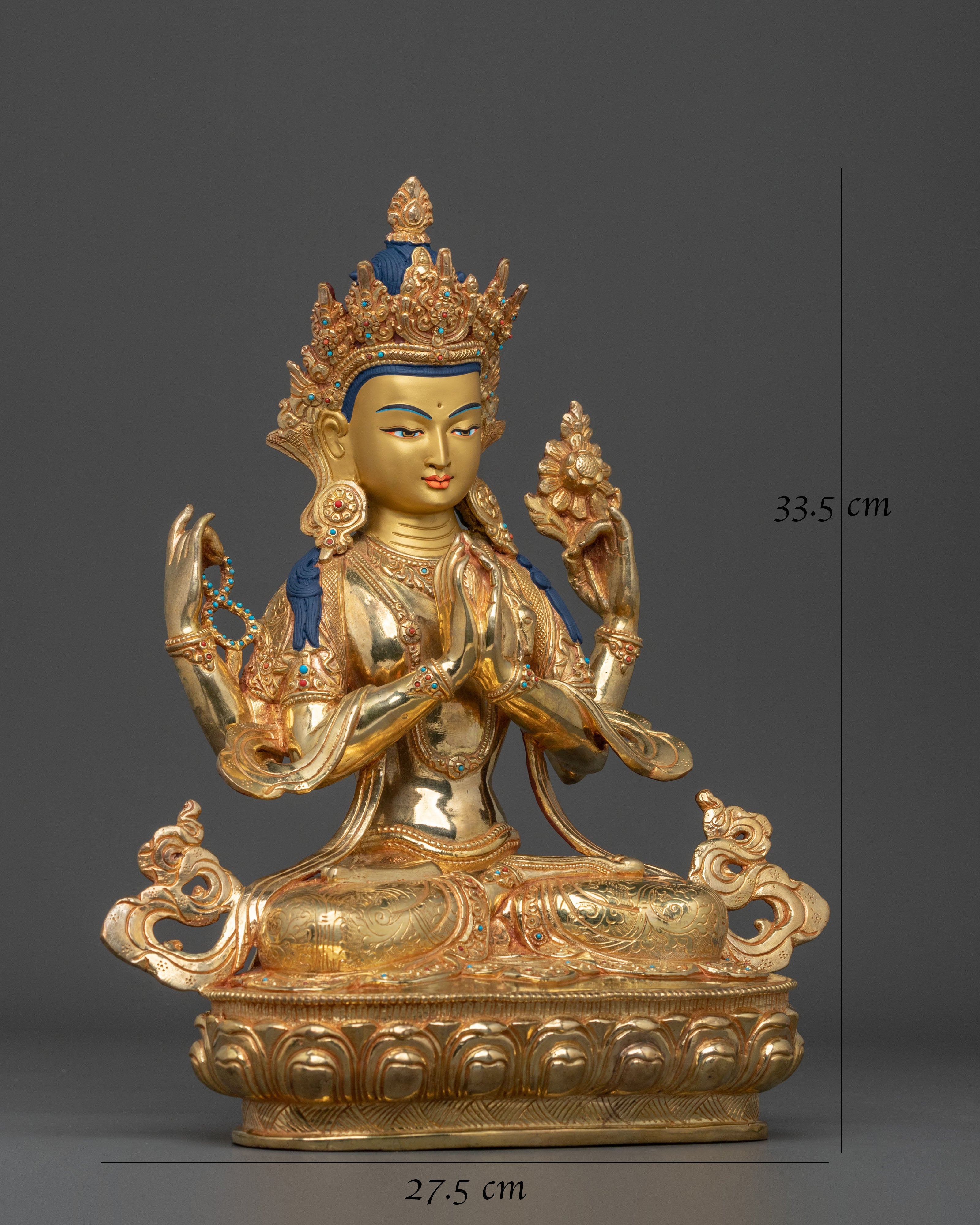Chenrezig Statue: 24K Gold Gilded