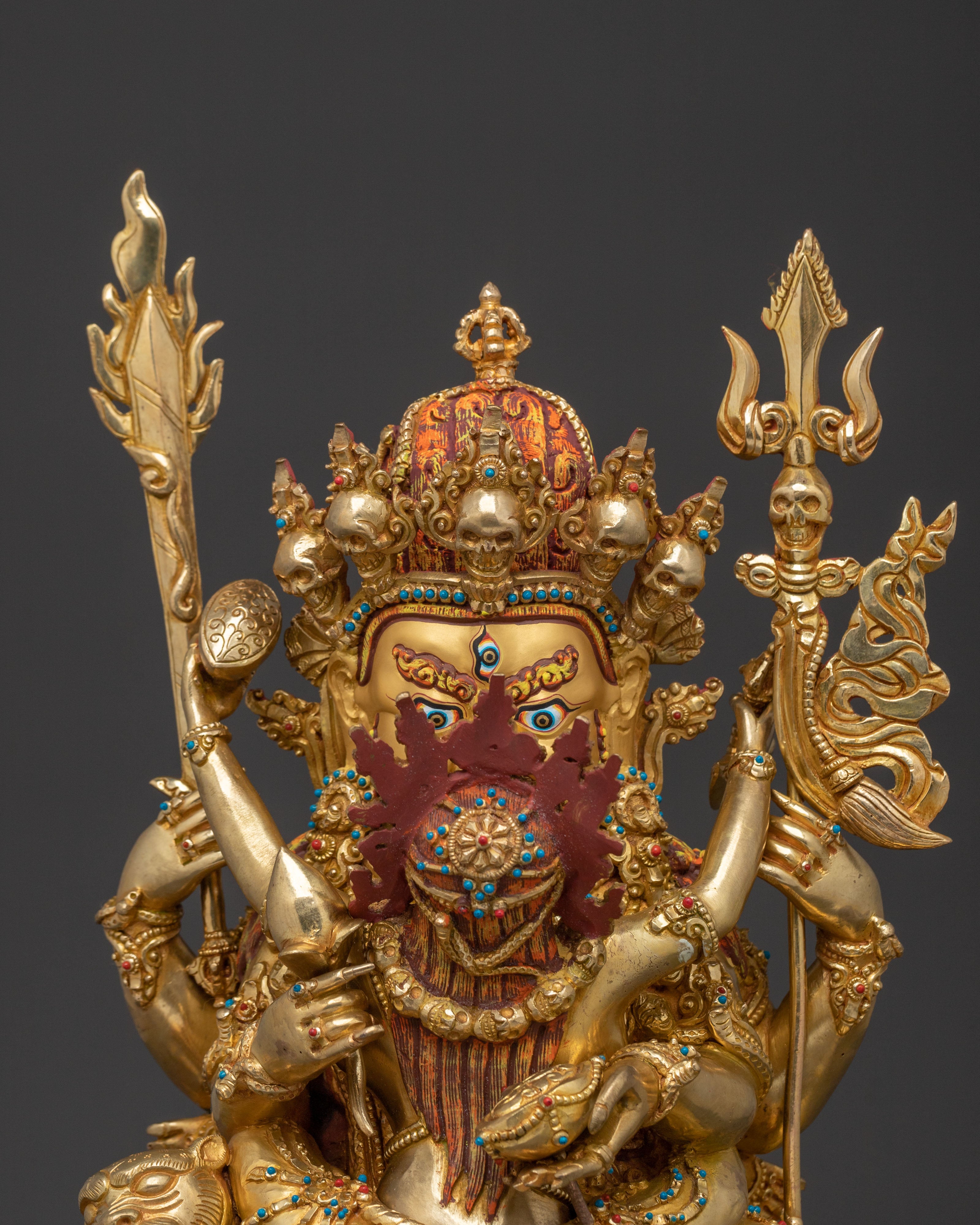 Chaturbhuja Mahakala Statue with Consort | Sacred Figurine
