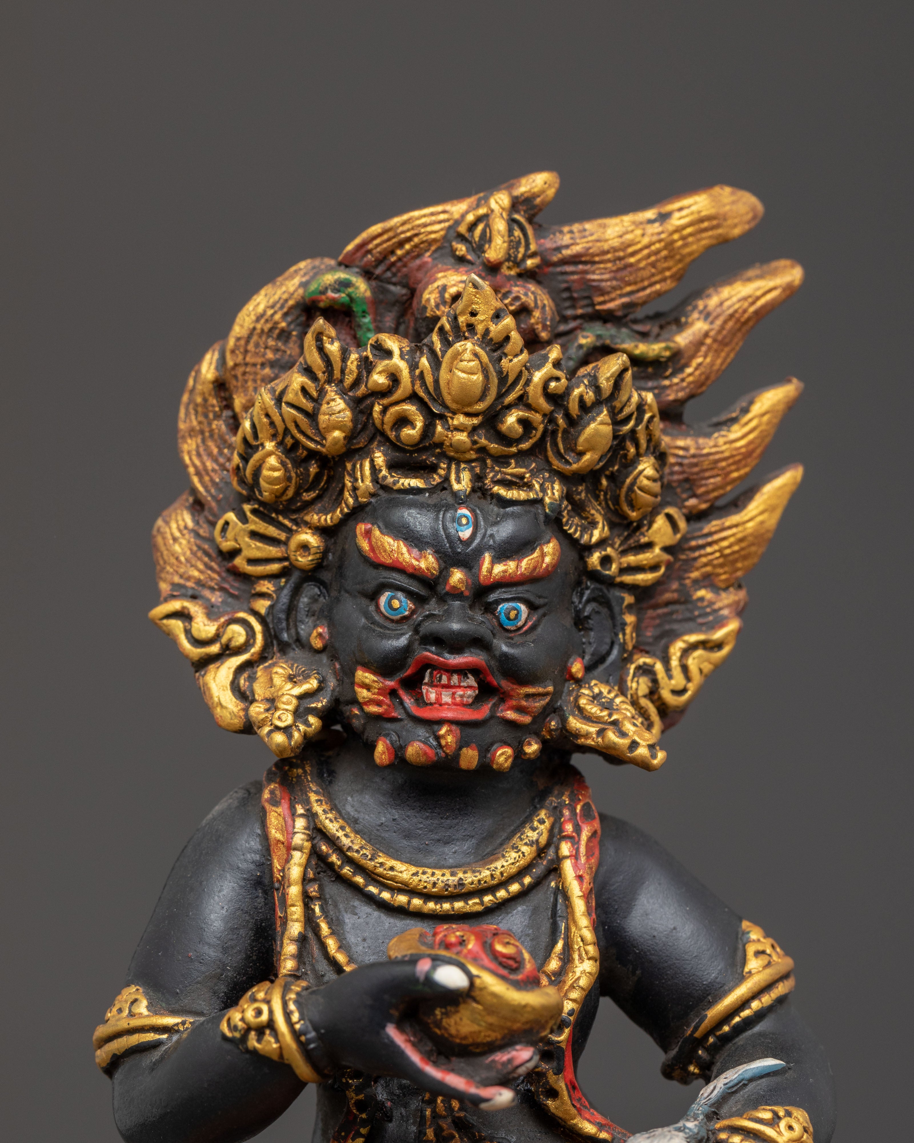 Black Dzambhala Tibetan Statue: Hand-Painted Copper Art