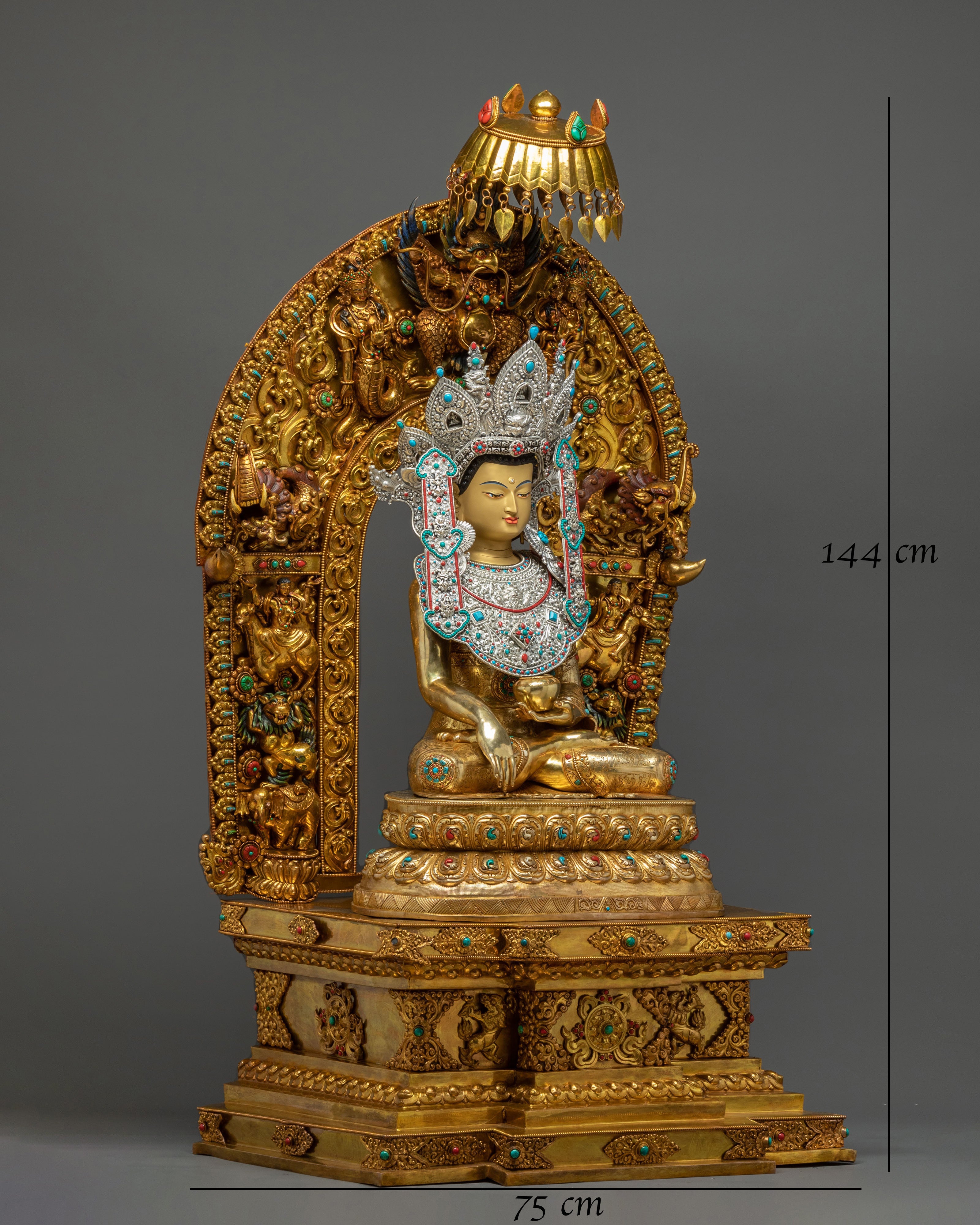 Tathagata Crown Shakyamuni Buddha on Throne Statue
