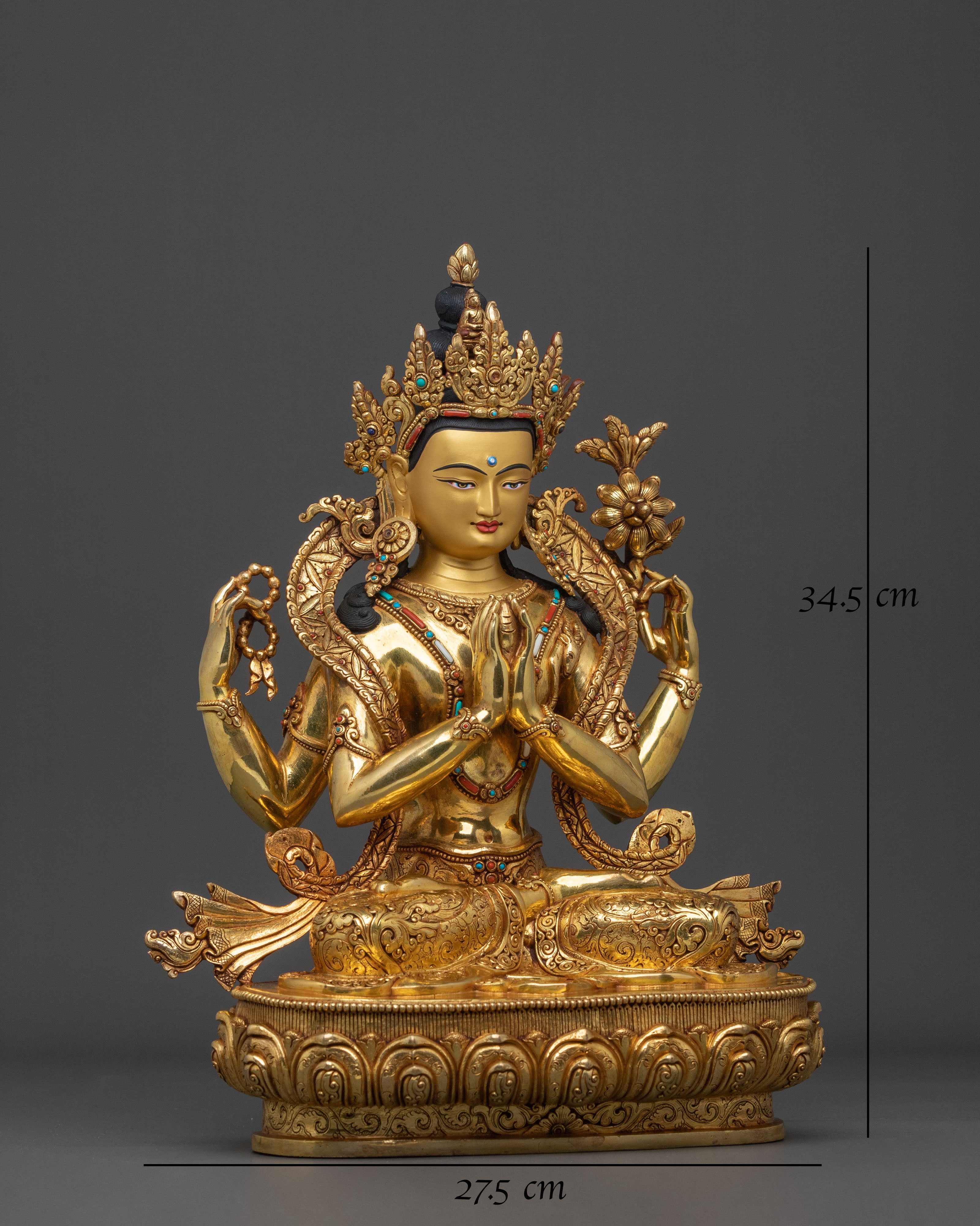 Four-Armed Chenrezig Copper Statue | Home Decor