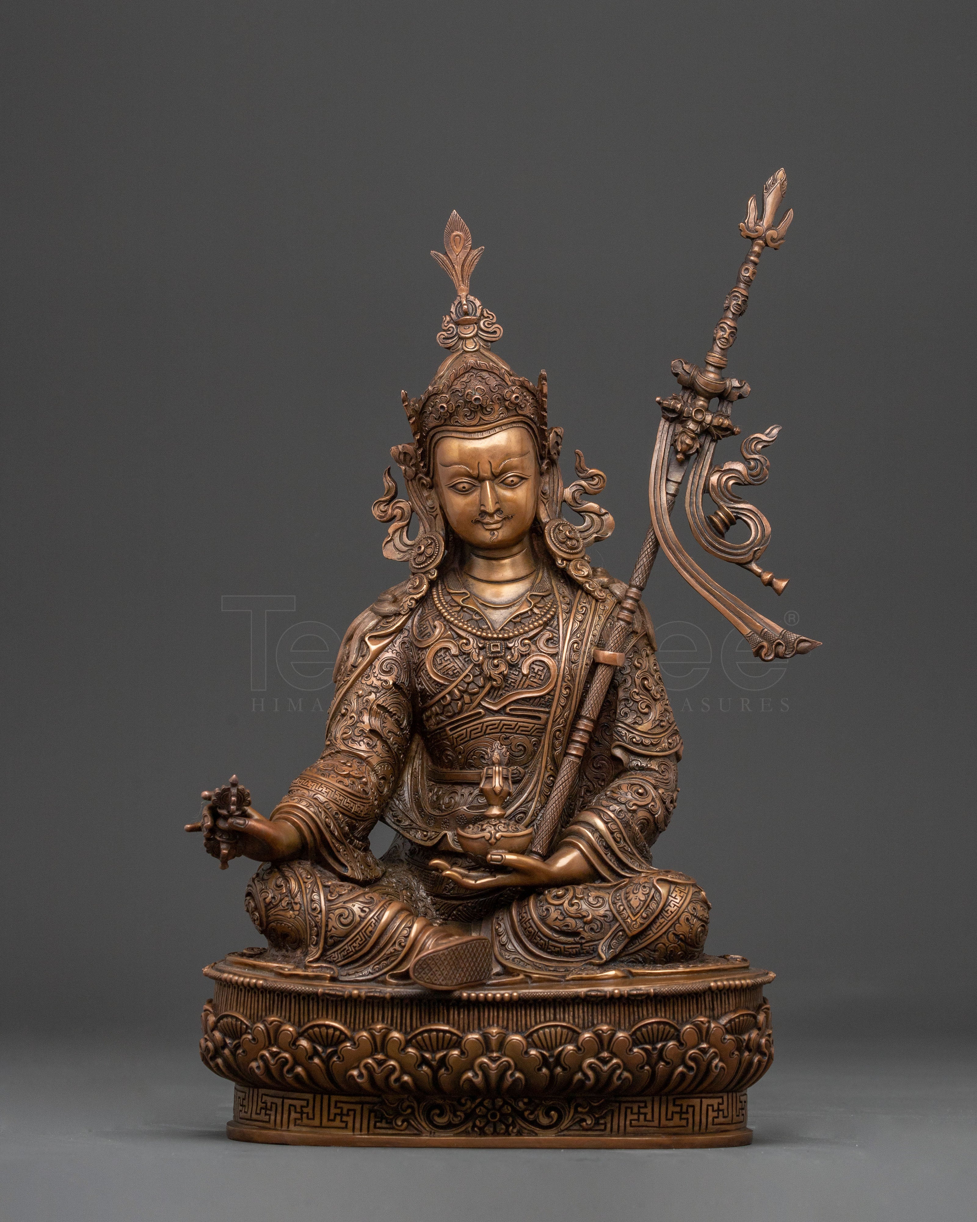 Padmasambhava Lotus Master Statue: Oxidized Copper Serenity