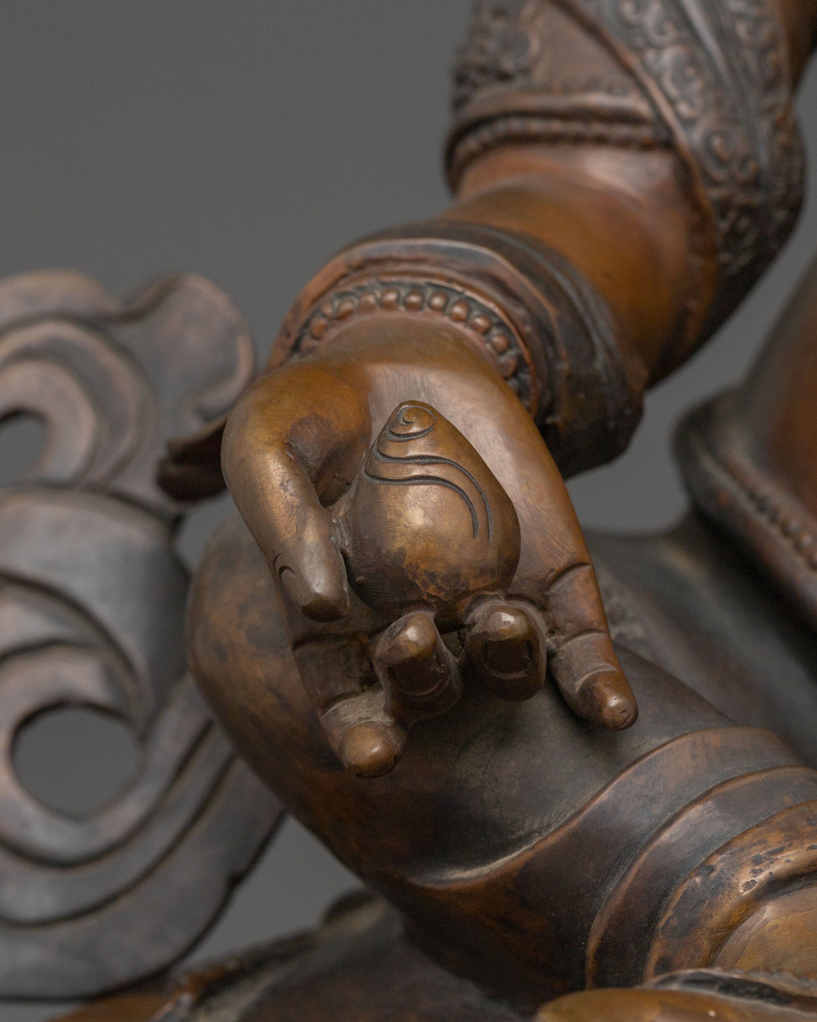 Tibetan Buddhist Dzambhala Statue: Oxidized Copper