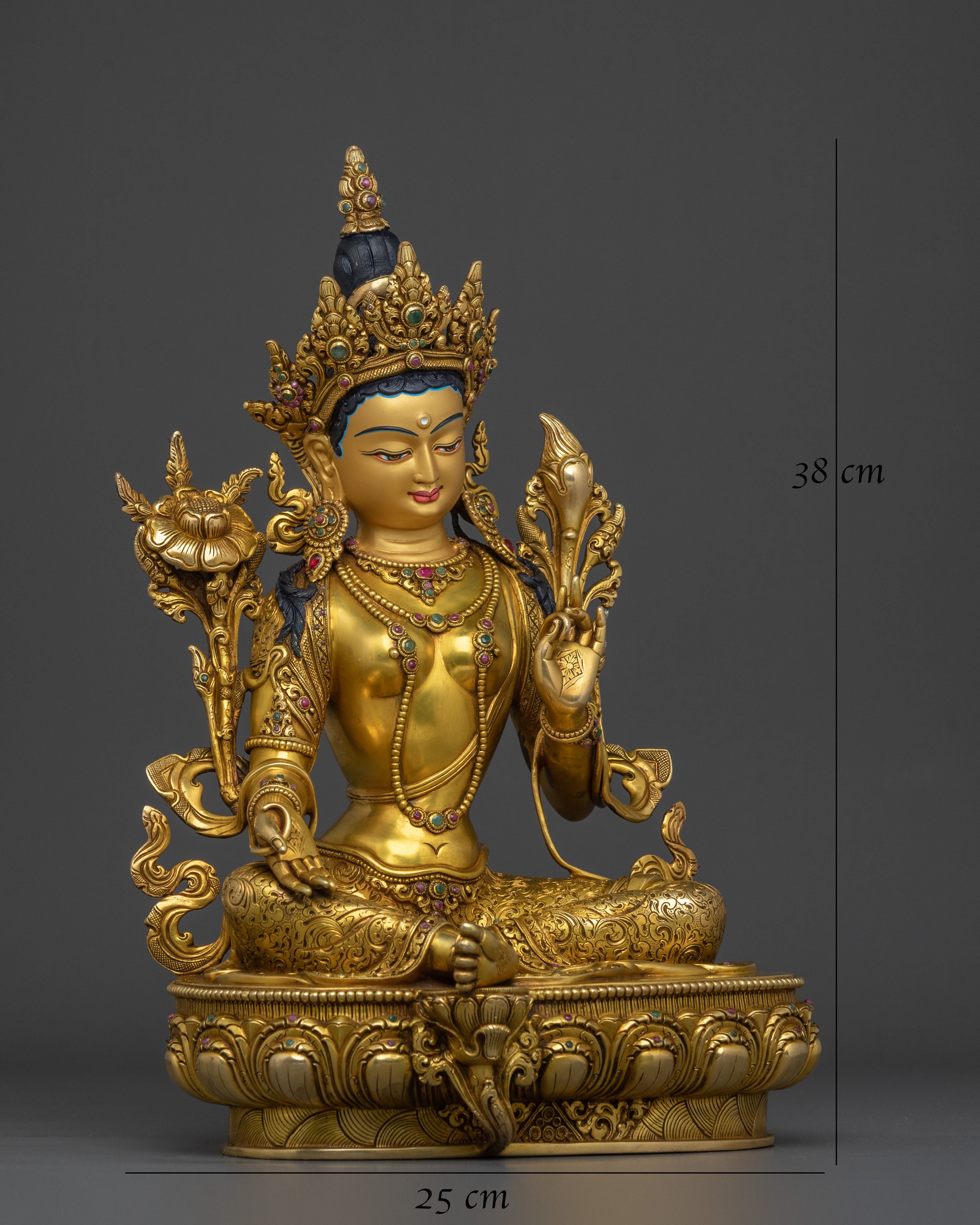 Green Tara 24K Gold Gilded Statue | Mother of all Buddhas