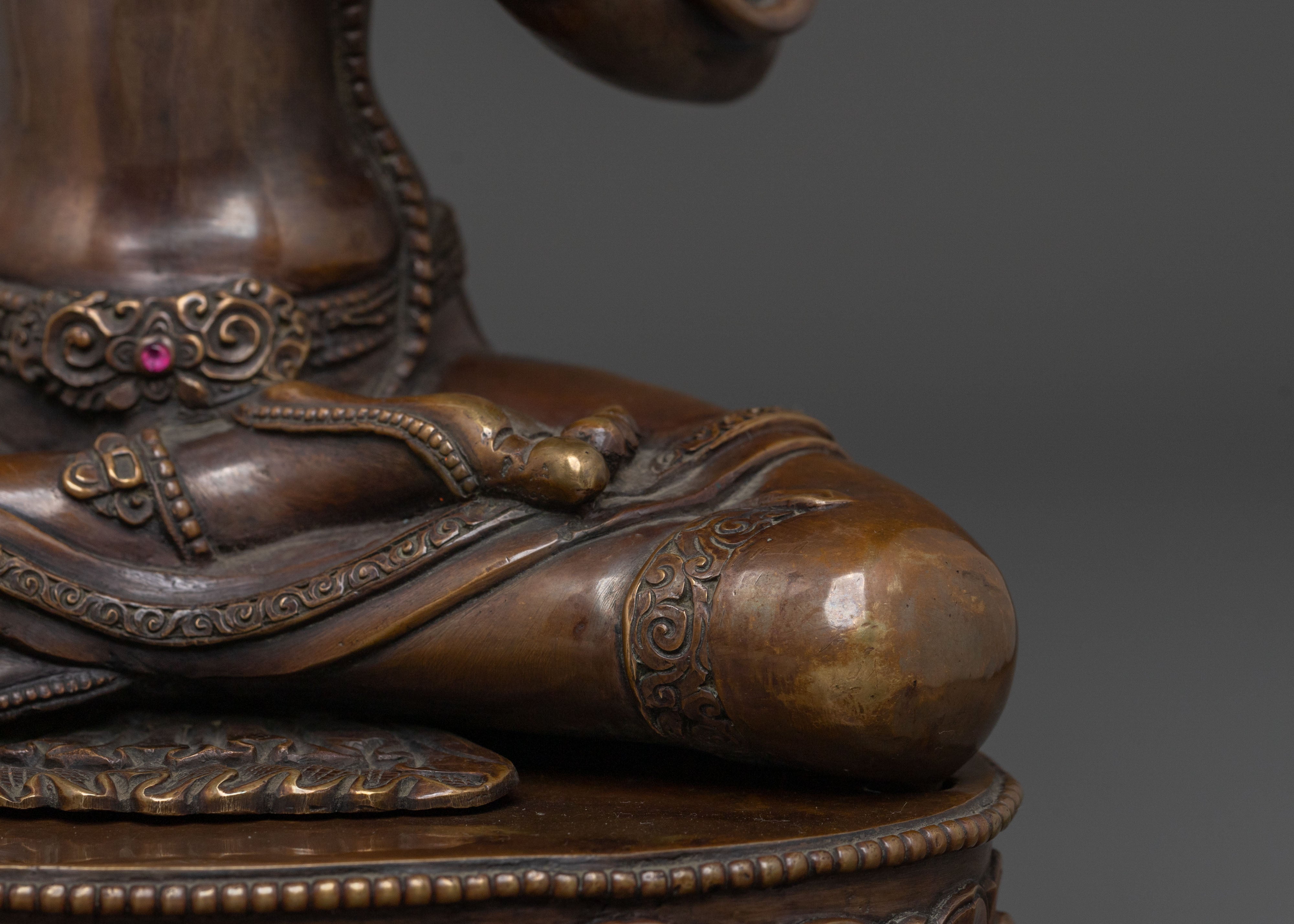Wisdom Statue of Manjushri: Oxidized Copper Figurine