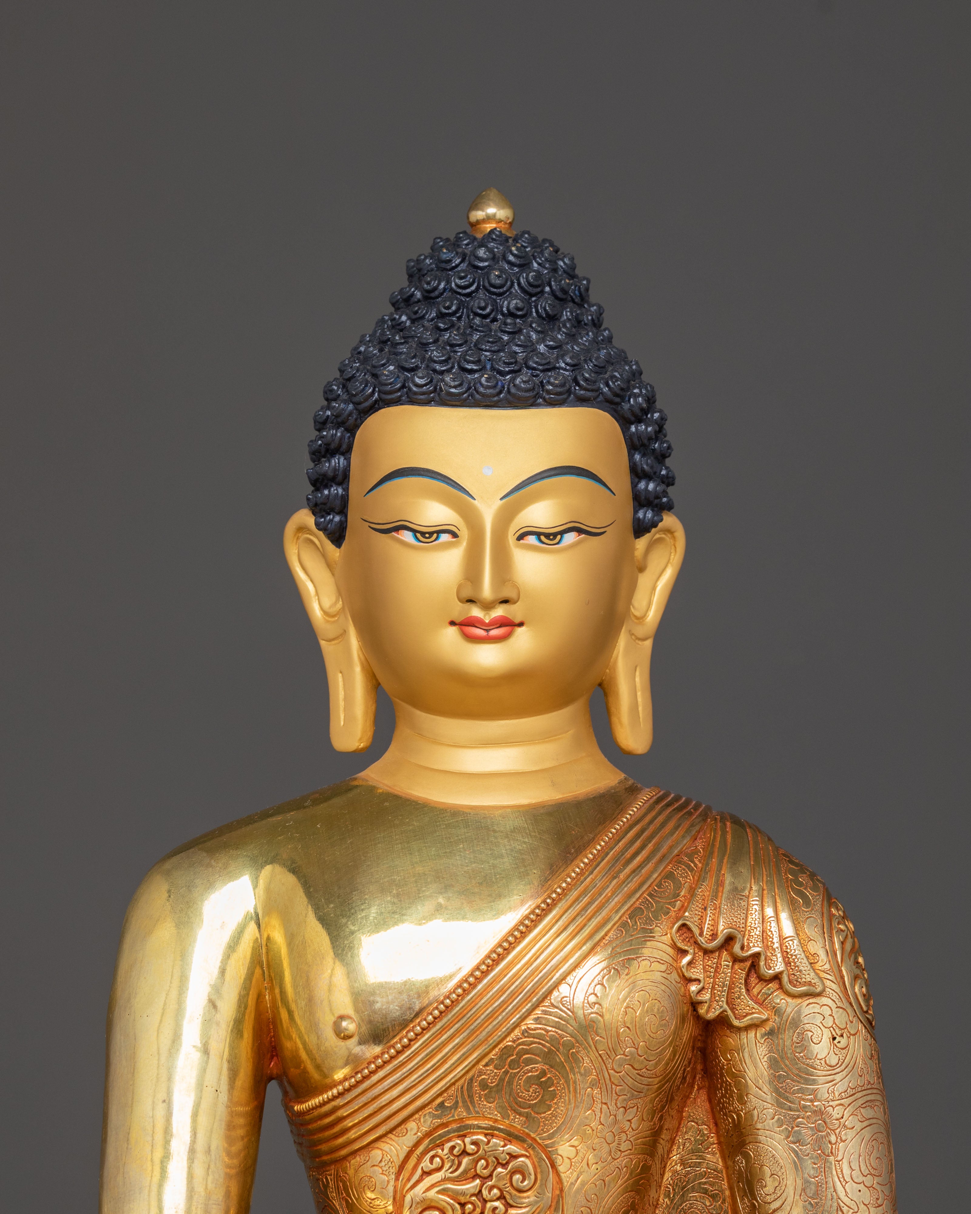 Sacred Statue of Shakyamuni Buddha in Throne – 24K Gold Gilded Artistry