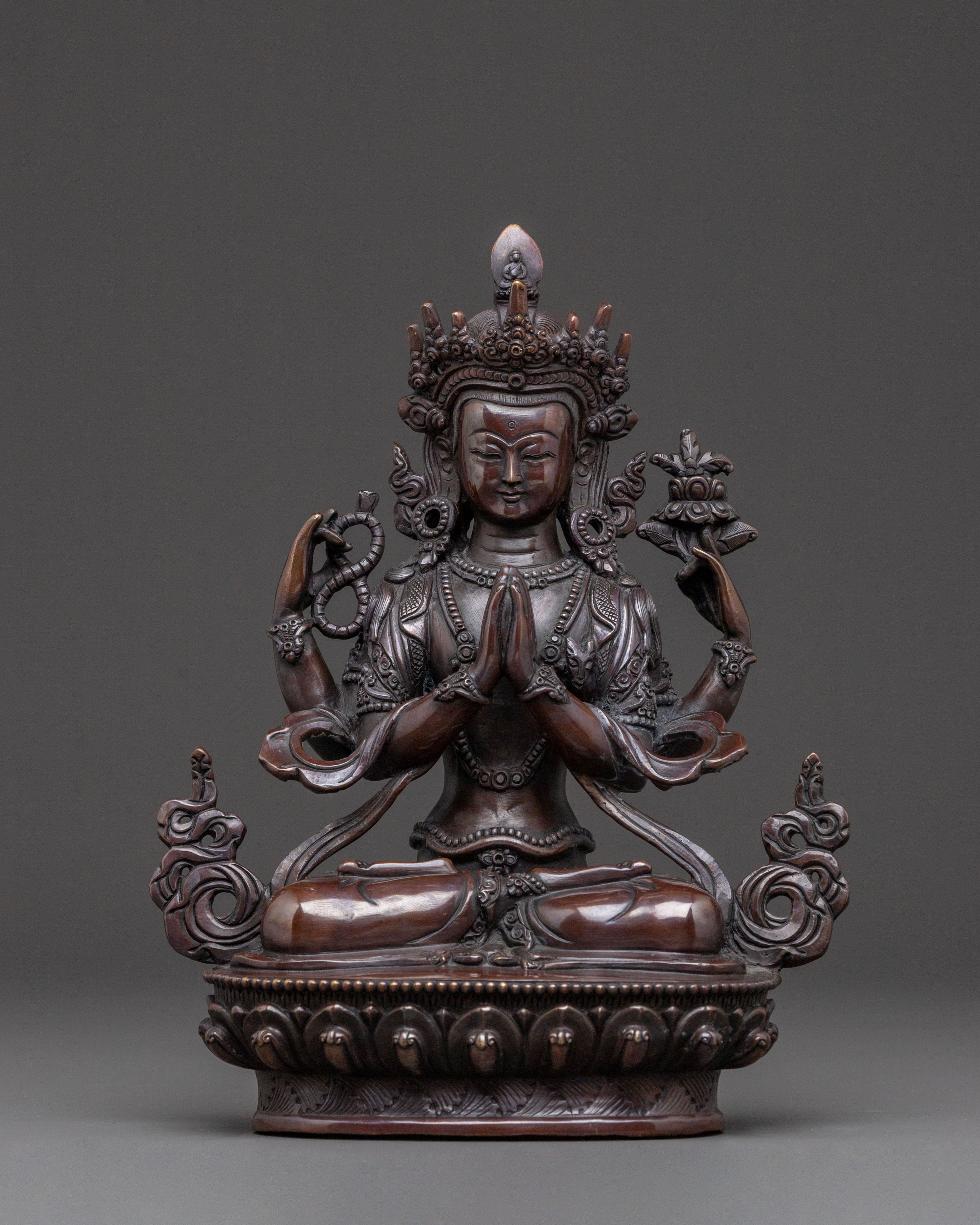 Chenrezig Statue of Compassion – Oxidized Copper Art