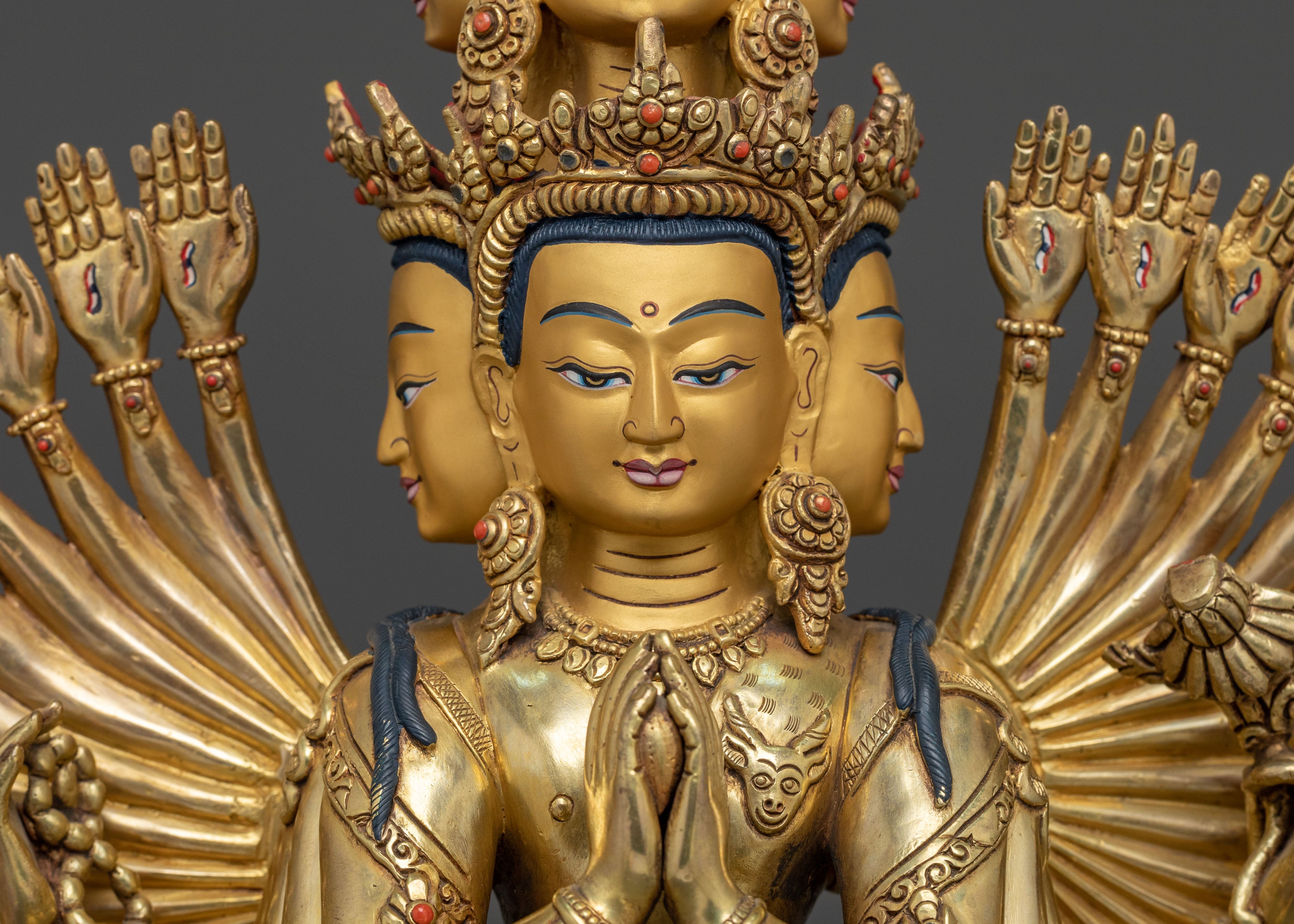 Majestic 1000 Armed Chenrezig Statue in 24K Gold Gilded Copper