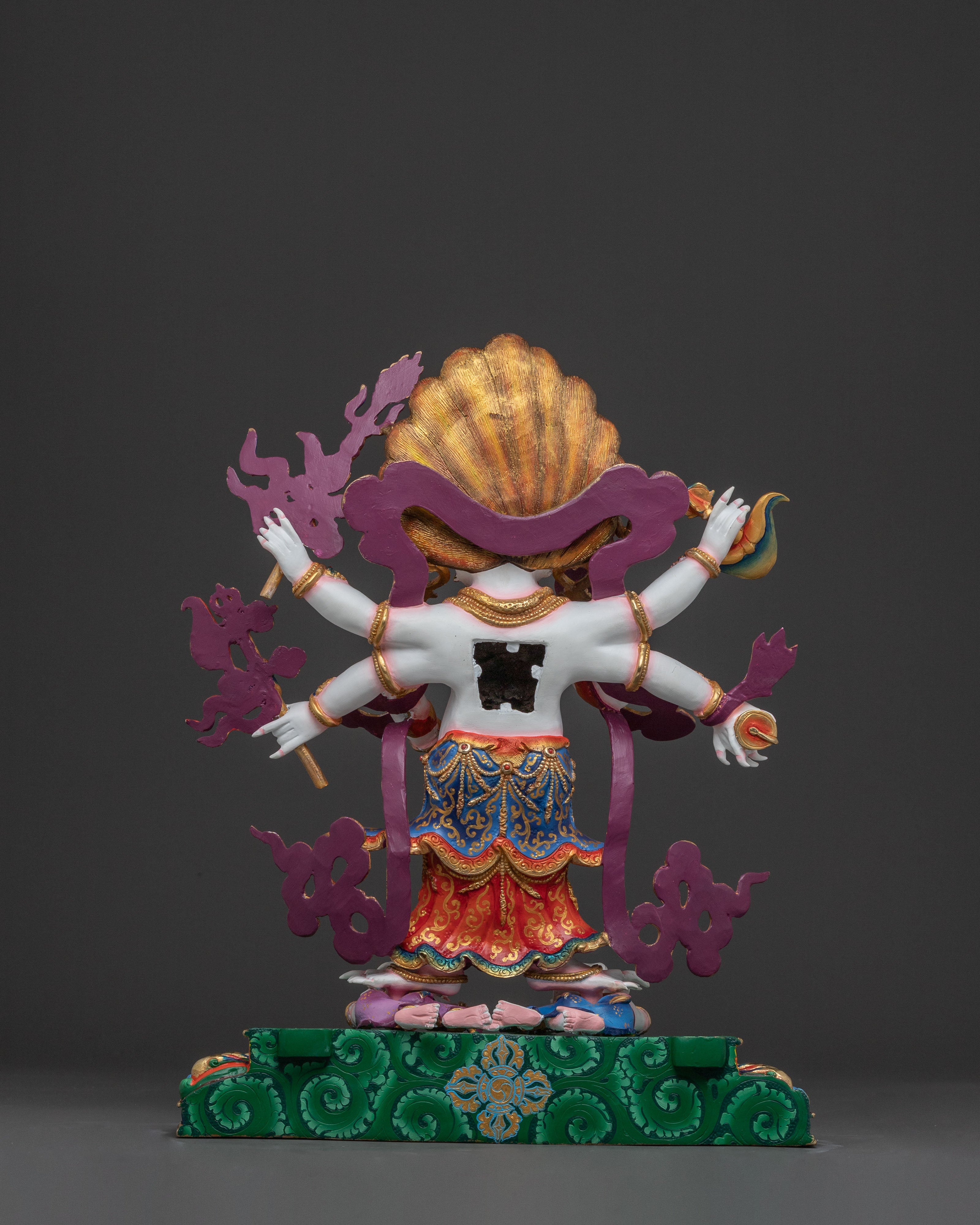 Handcrafted Copper White Mahakala Statue - Exquisite 24K Gilded Artistry