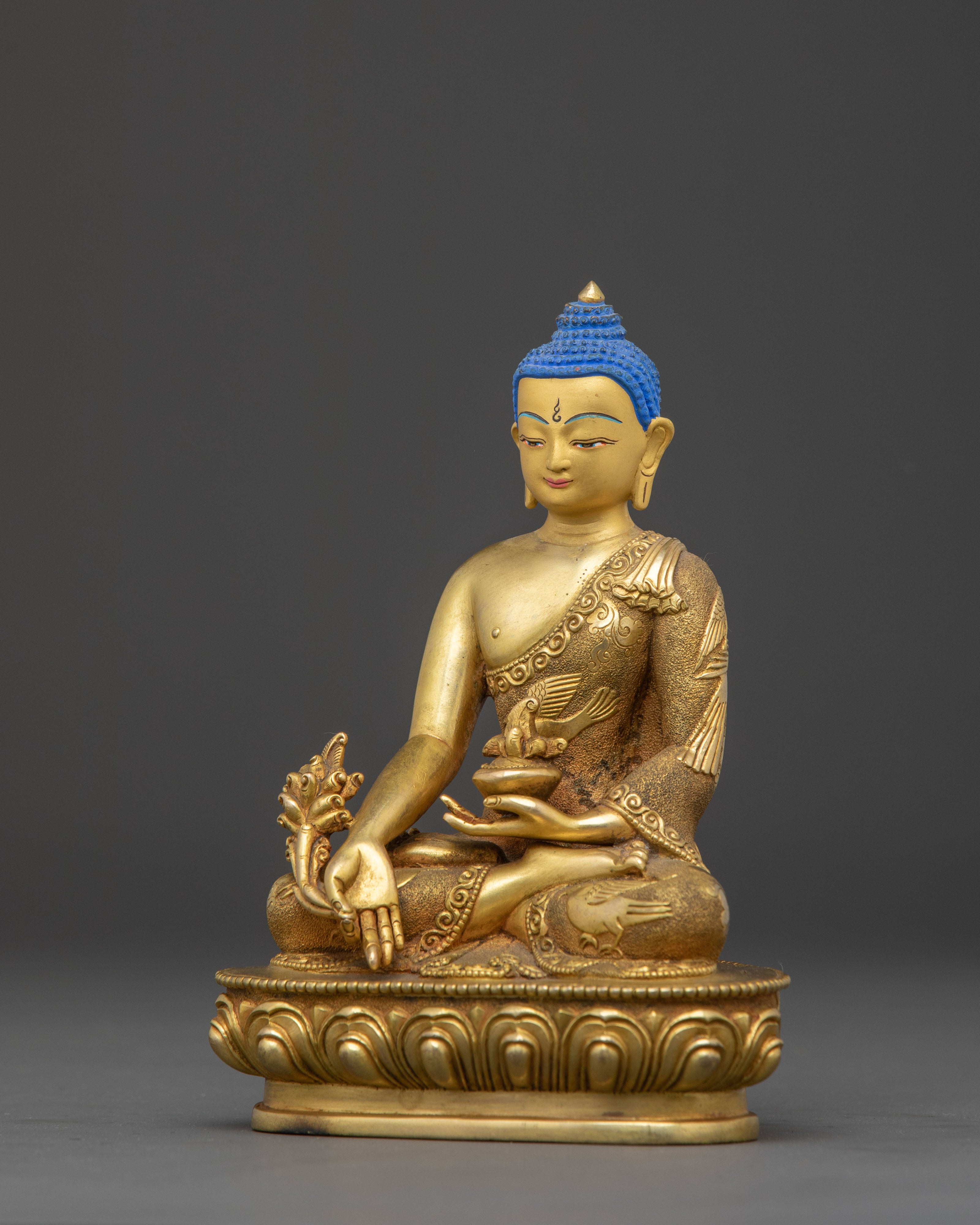 Medicine Buddha Carved Statue – 24K Gold Gilded