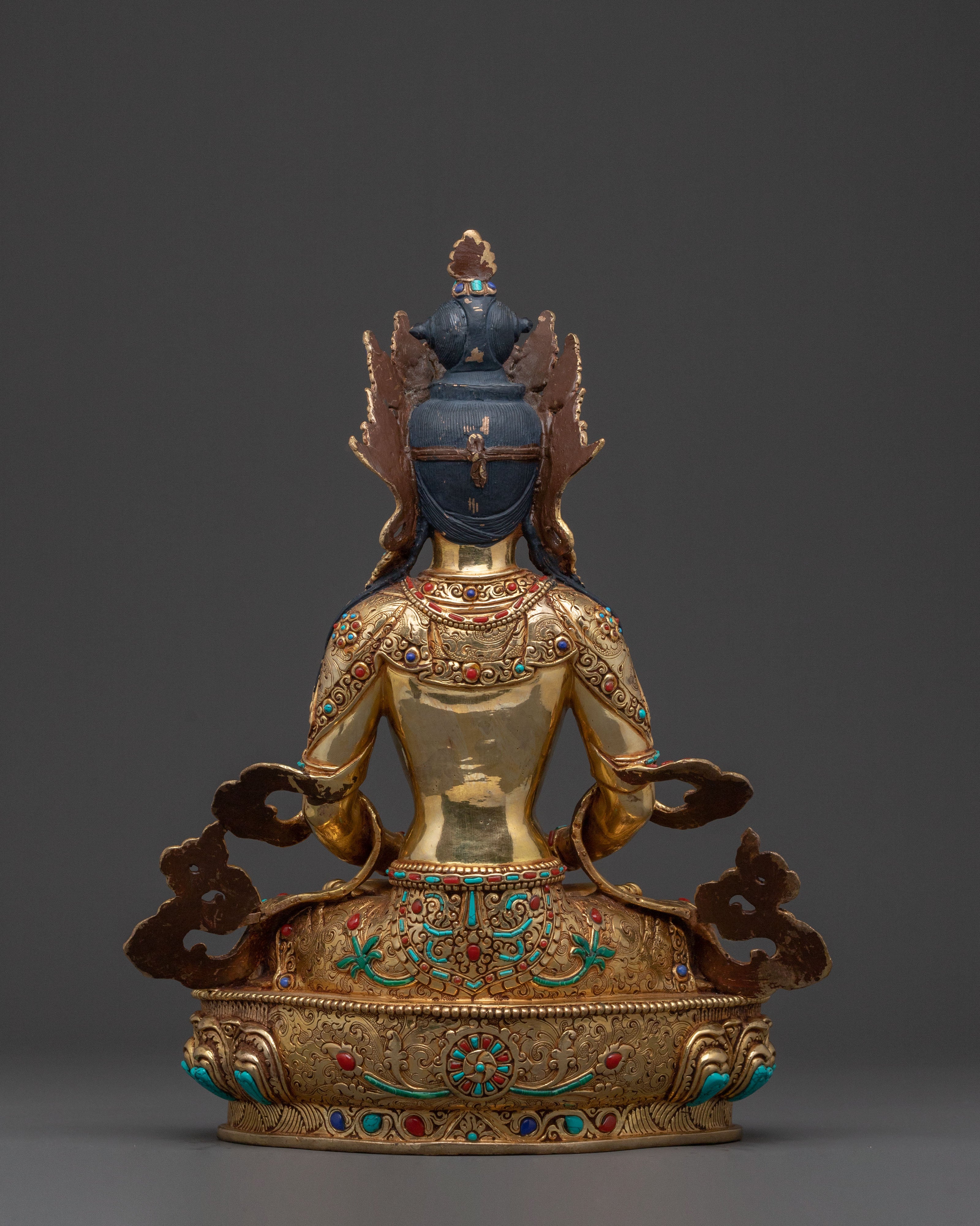 Amitayus Buddha Longevity Statue – Gold Gilded & Gemstone Inlaid
