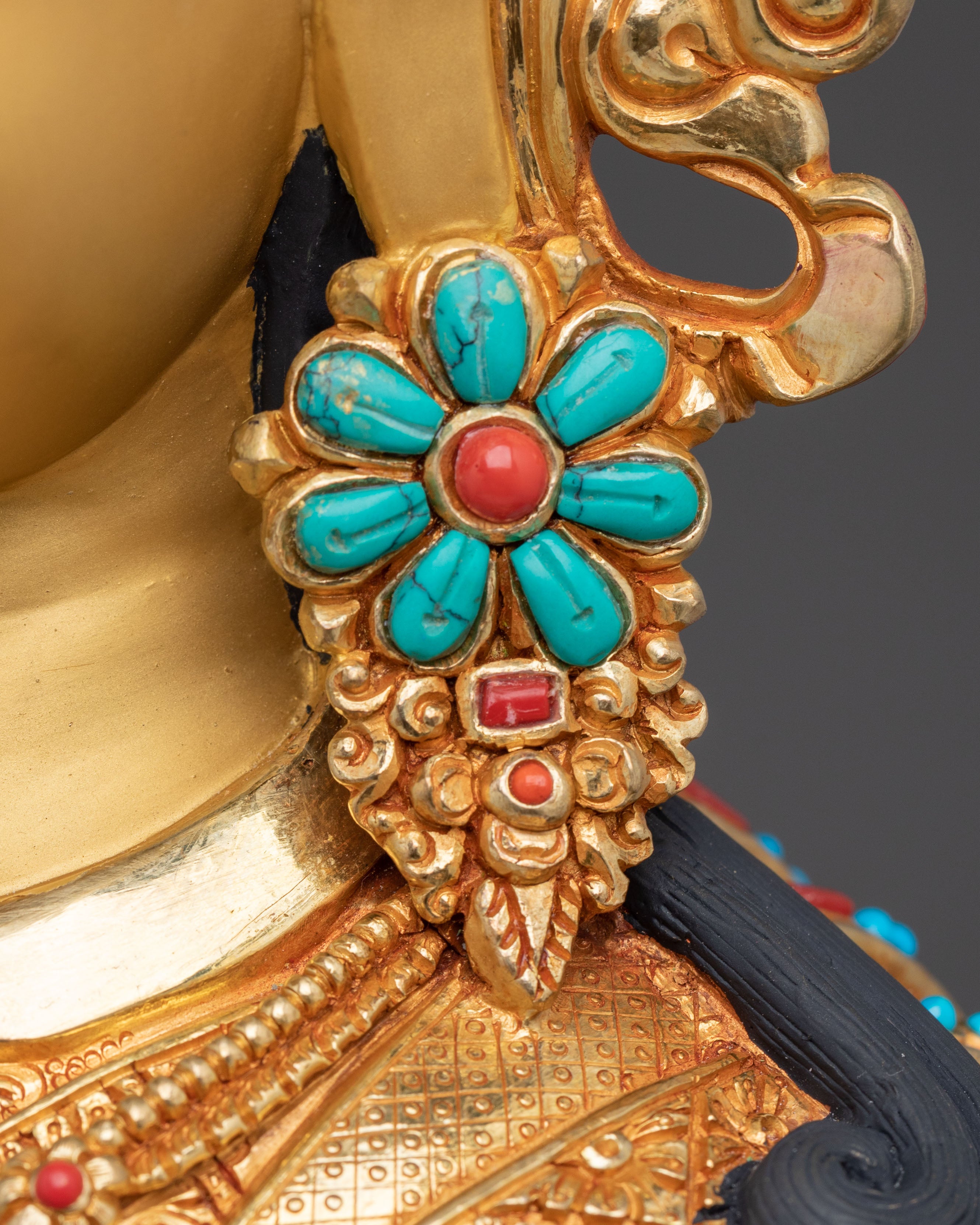 24K Gold Gilded Copper Figurine of Guru Rinpoche