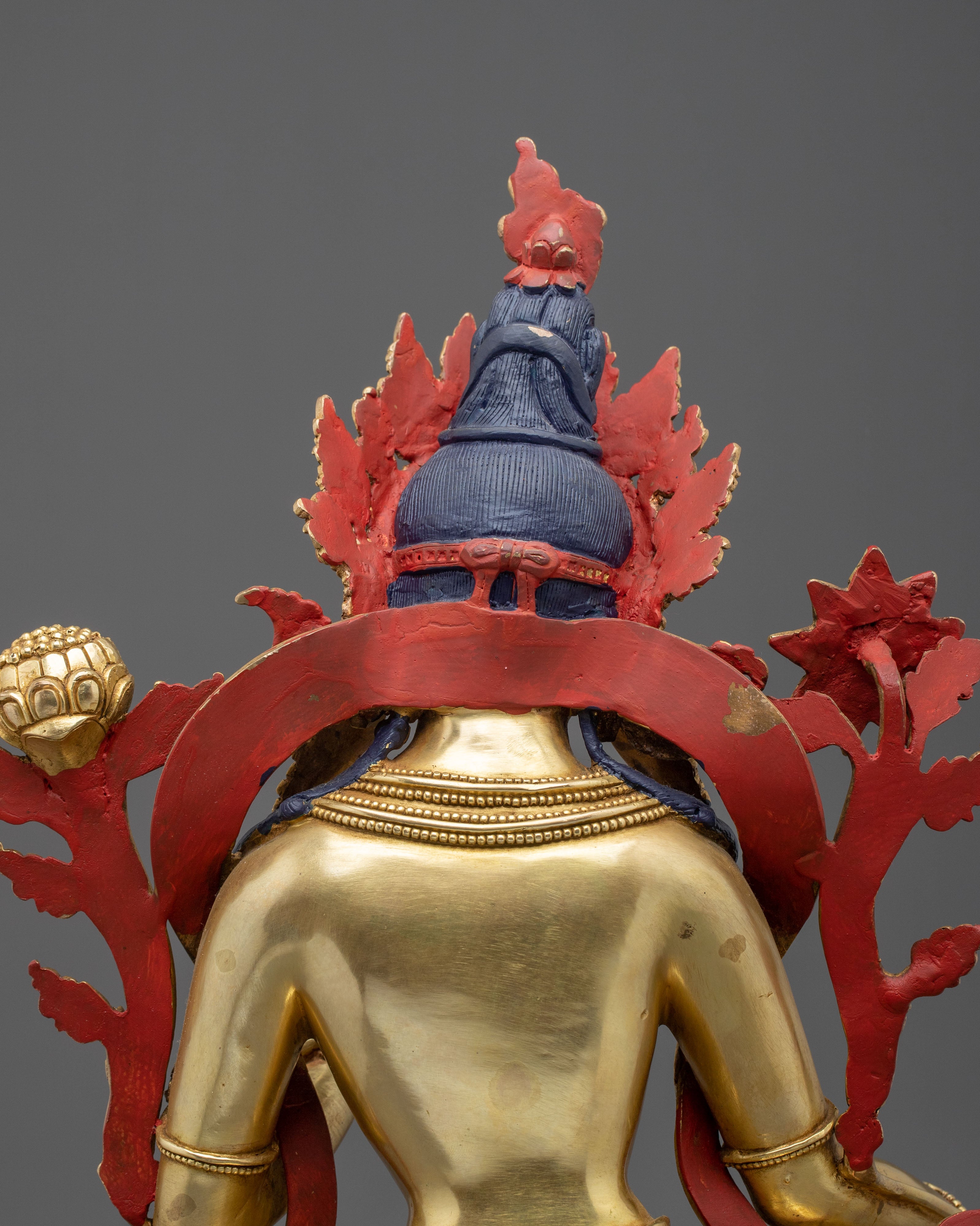 16-Inch Sacred Green Tara 24K Gold Gilded Copper Gemstone Statue