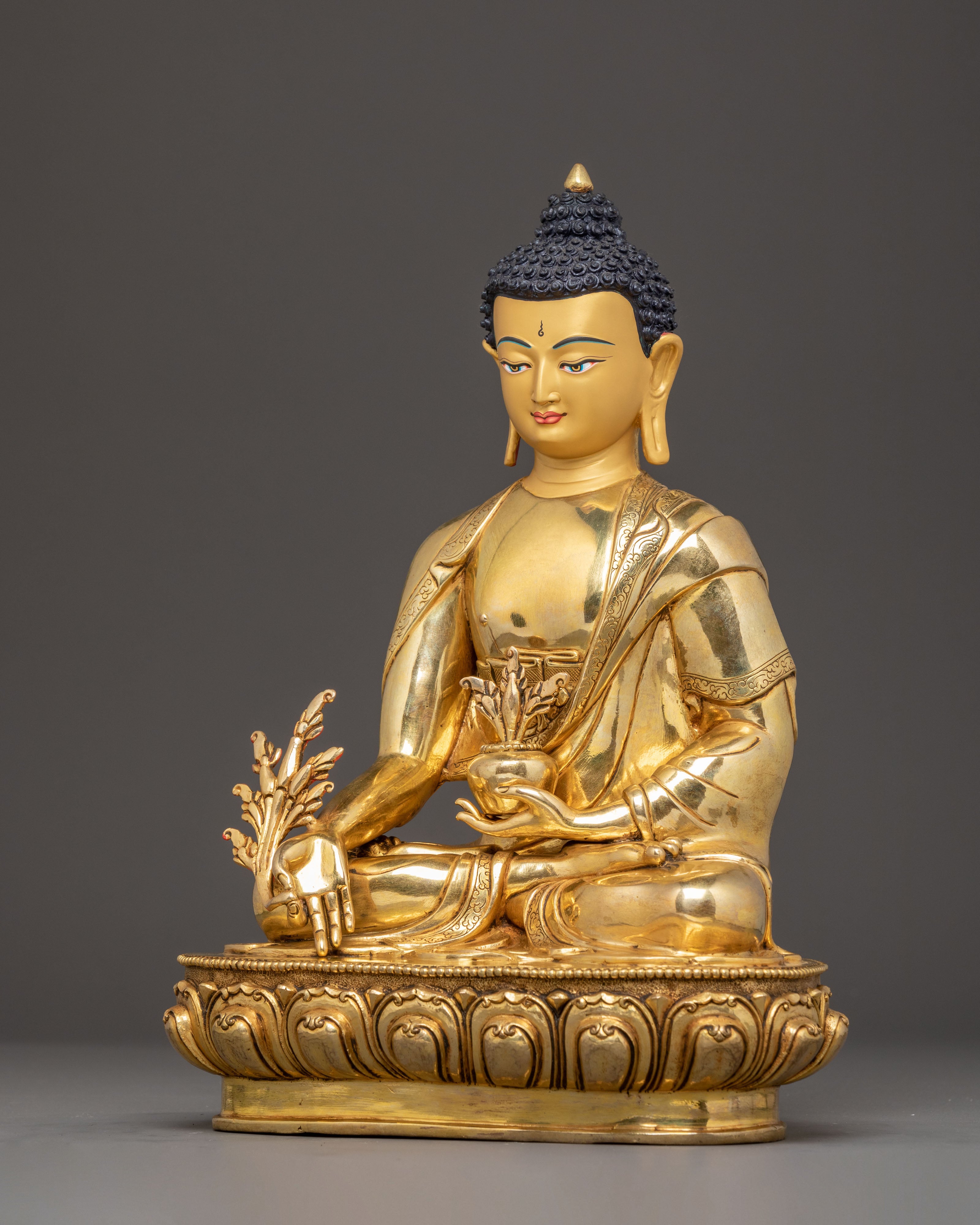 Golden Medicine Buddha Handcrafted Statue | 24K Gold Gilded Figure
