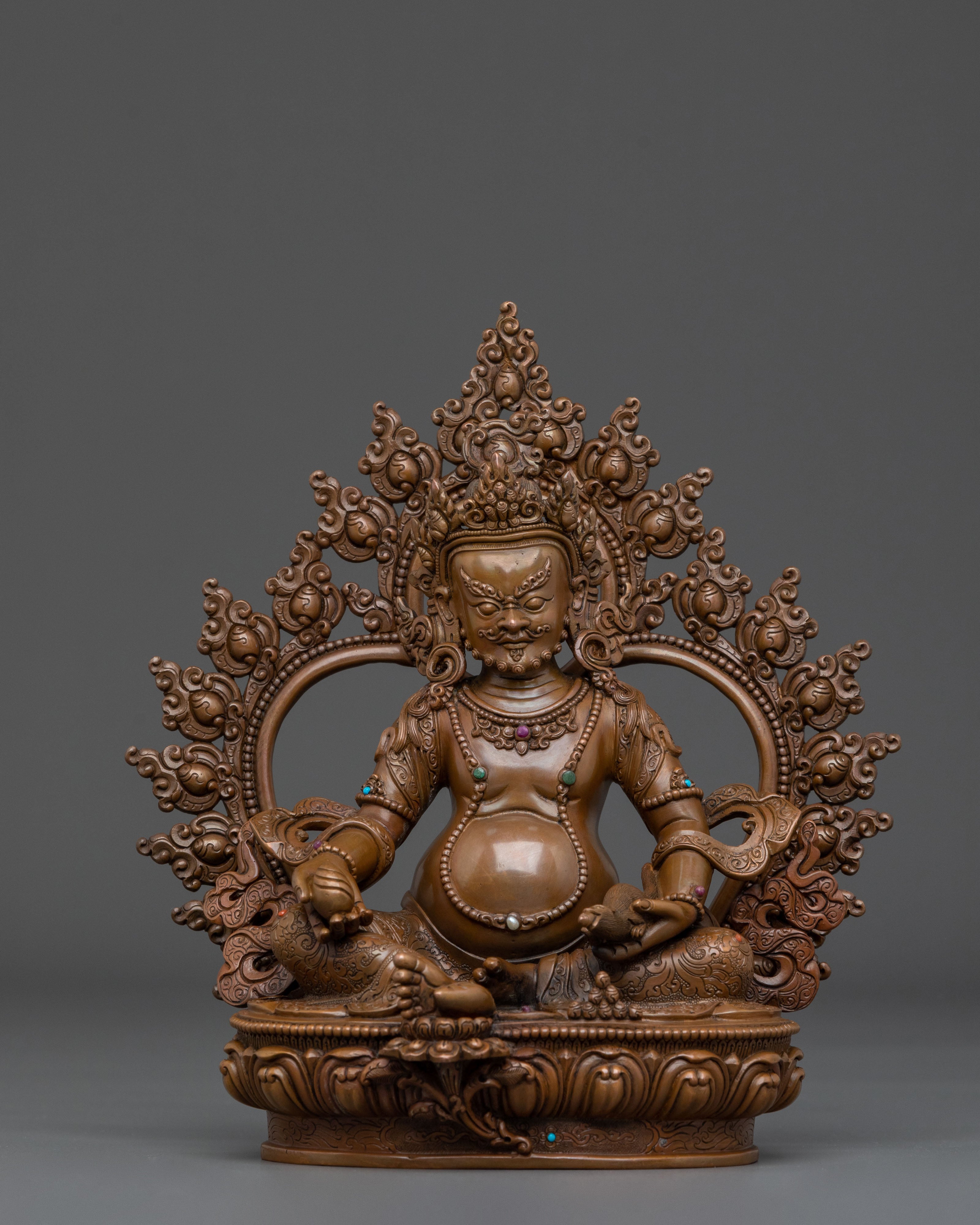 Handmade Dzambhala Wealth Deity Sculpture: Oxidized Copper Statue