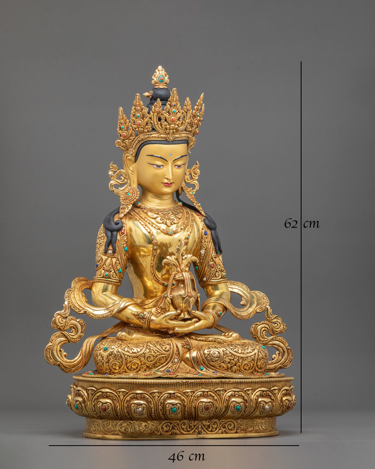 Amitayus Sculpture | Gemstones Adorned Copper Figurine