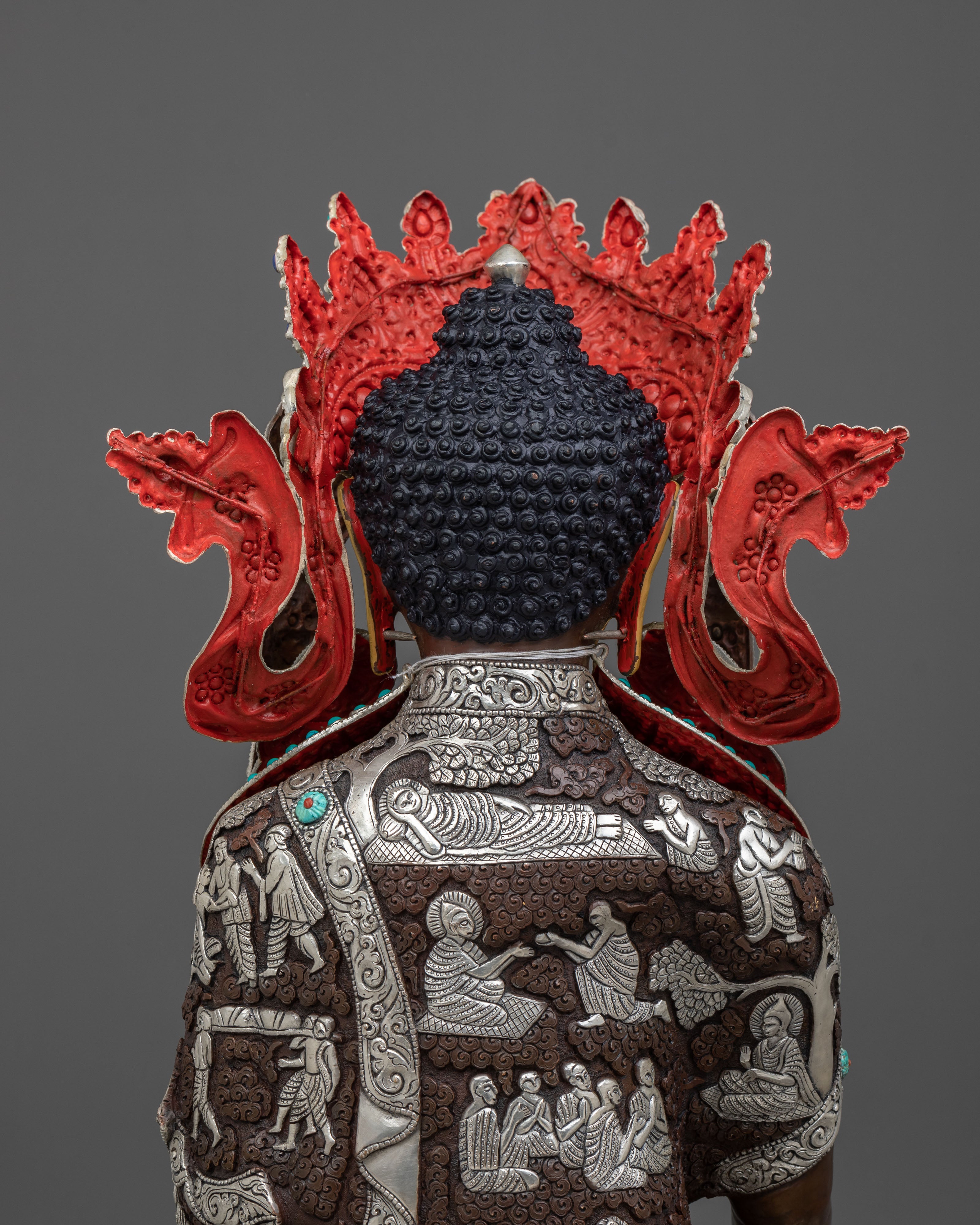 Crown Shakyamuni Buddha Oxidized Sculpture | Silver Plated