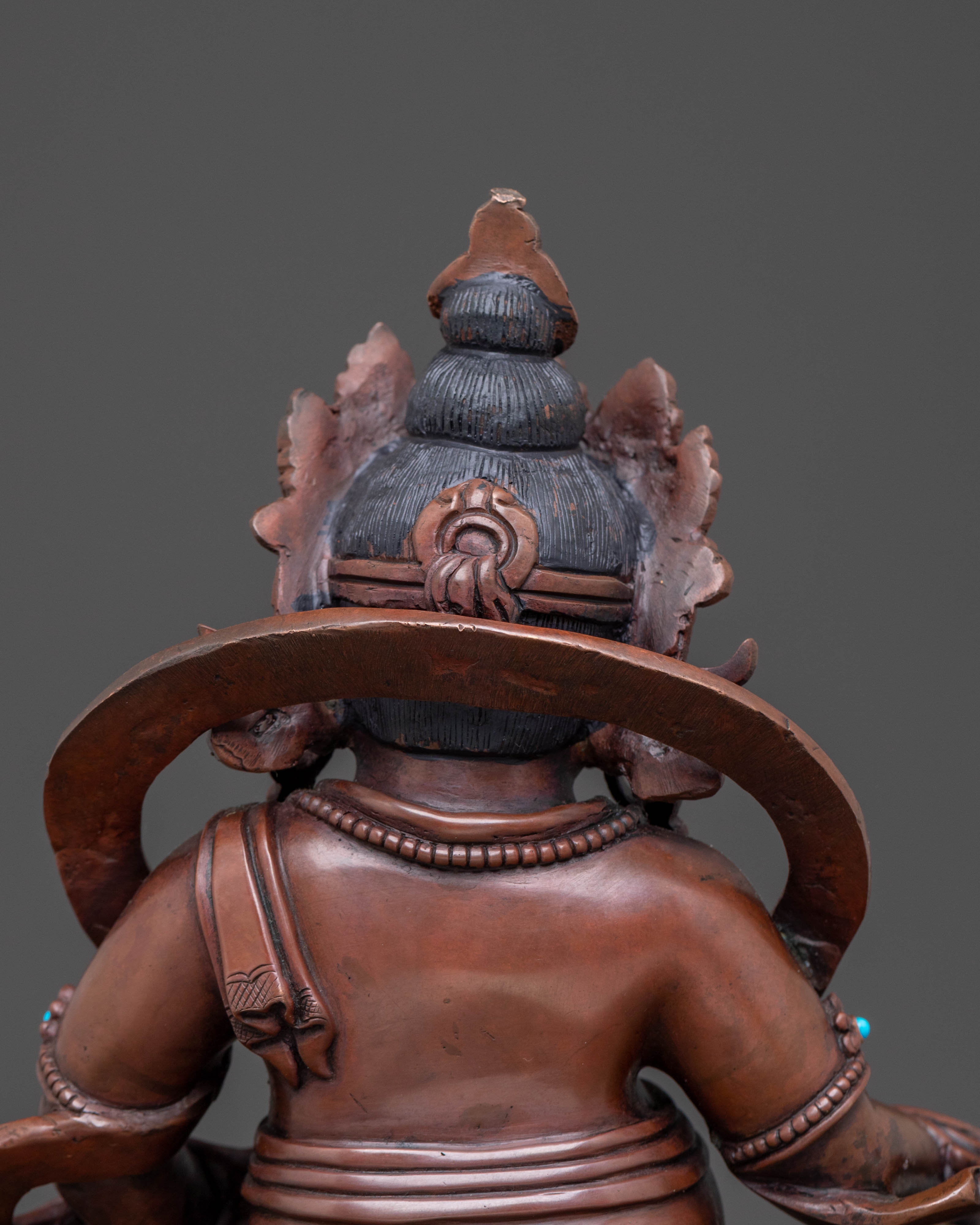Dzambhala Sacred Statue with Throne - Oxidized Copper