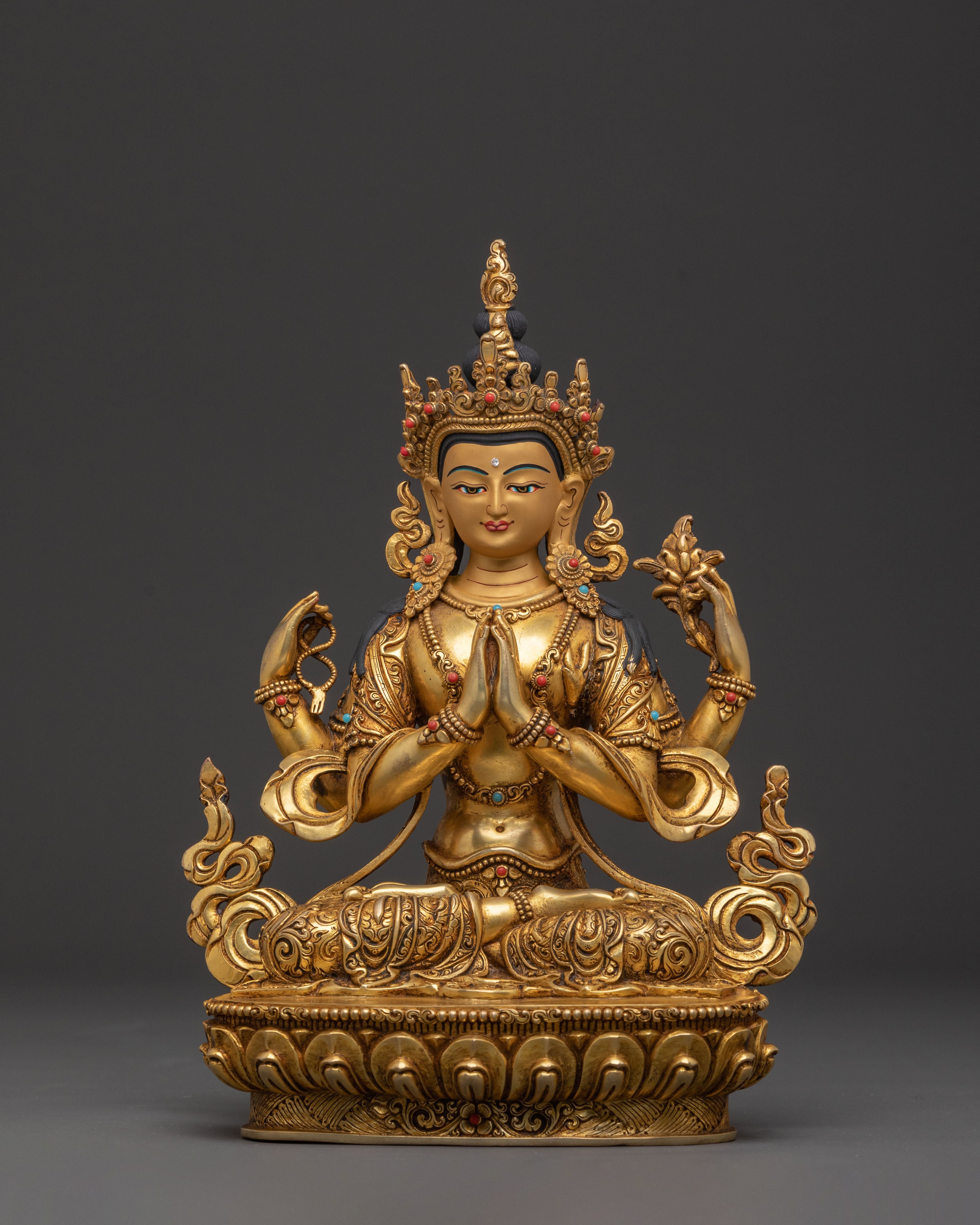 24K Gold Gilded Six Bodhisattva Spiritual Statue Set