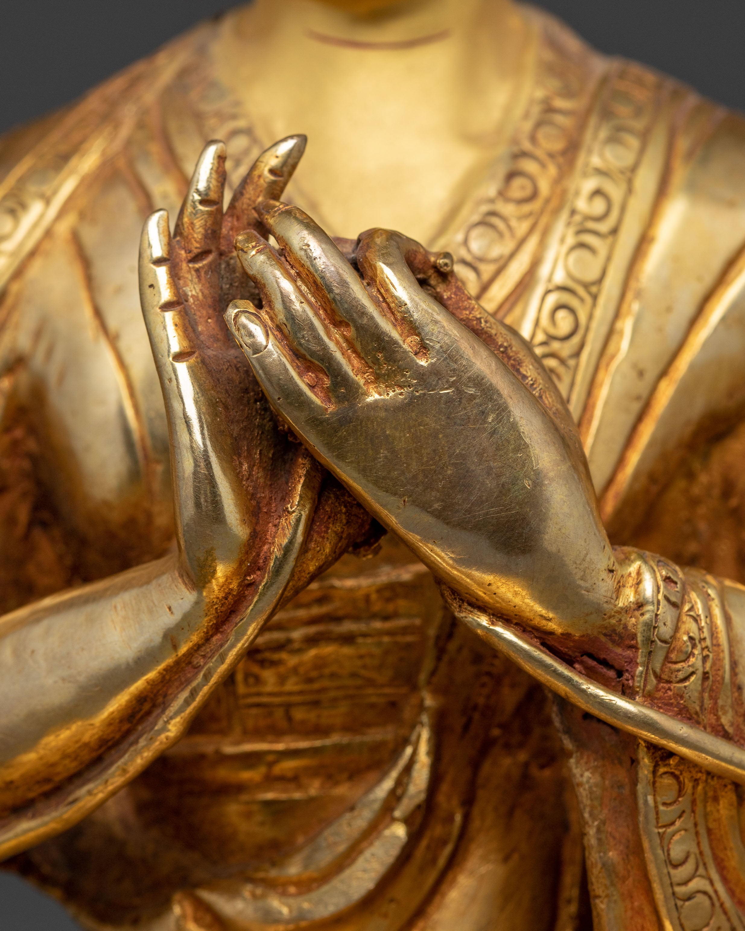 Golden Buddhist Master Set Statue | Tsongkhapa and His Disciples Statue Set