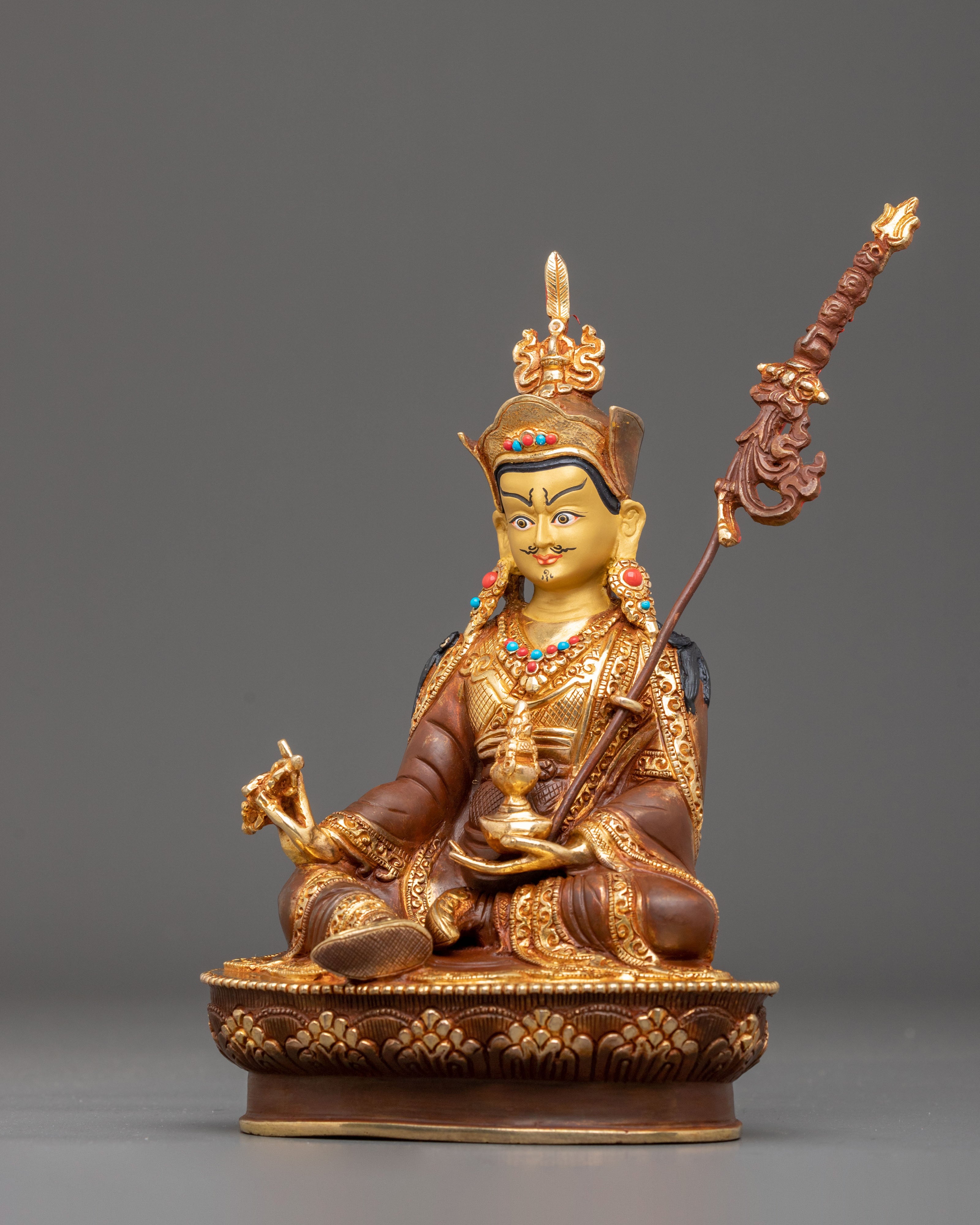 Guru Rinpoche Hand-Carved Statue | Buddhist Altar Decor