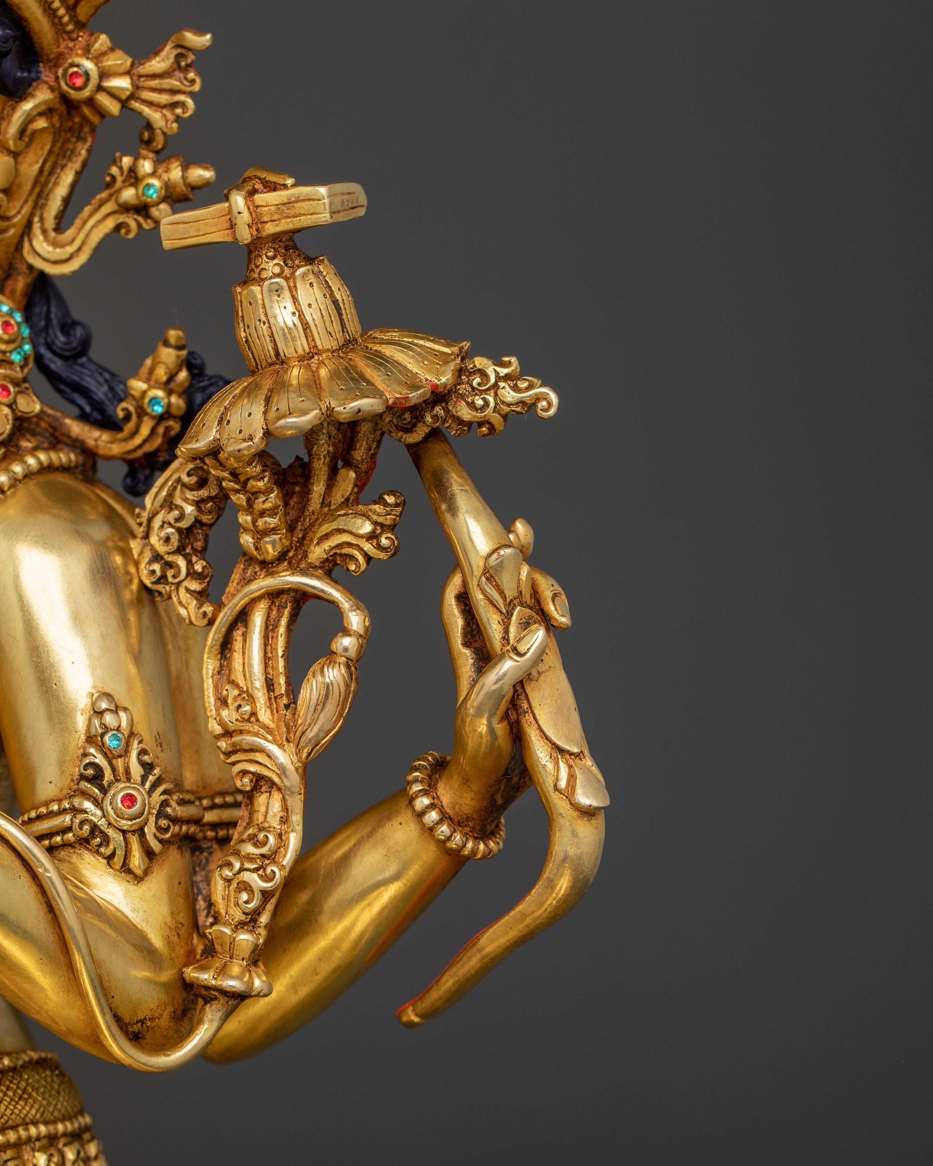 24k Gold Gilded Maha Manjushri Statue – Exquisite Himalayan Art