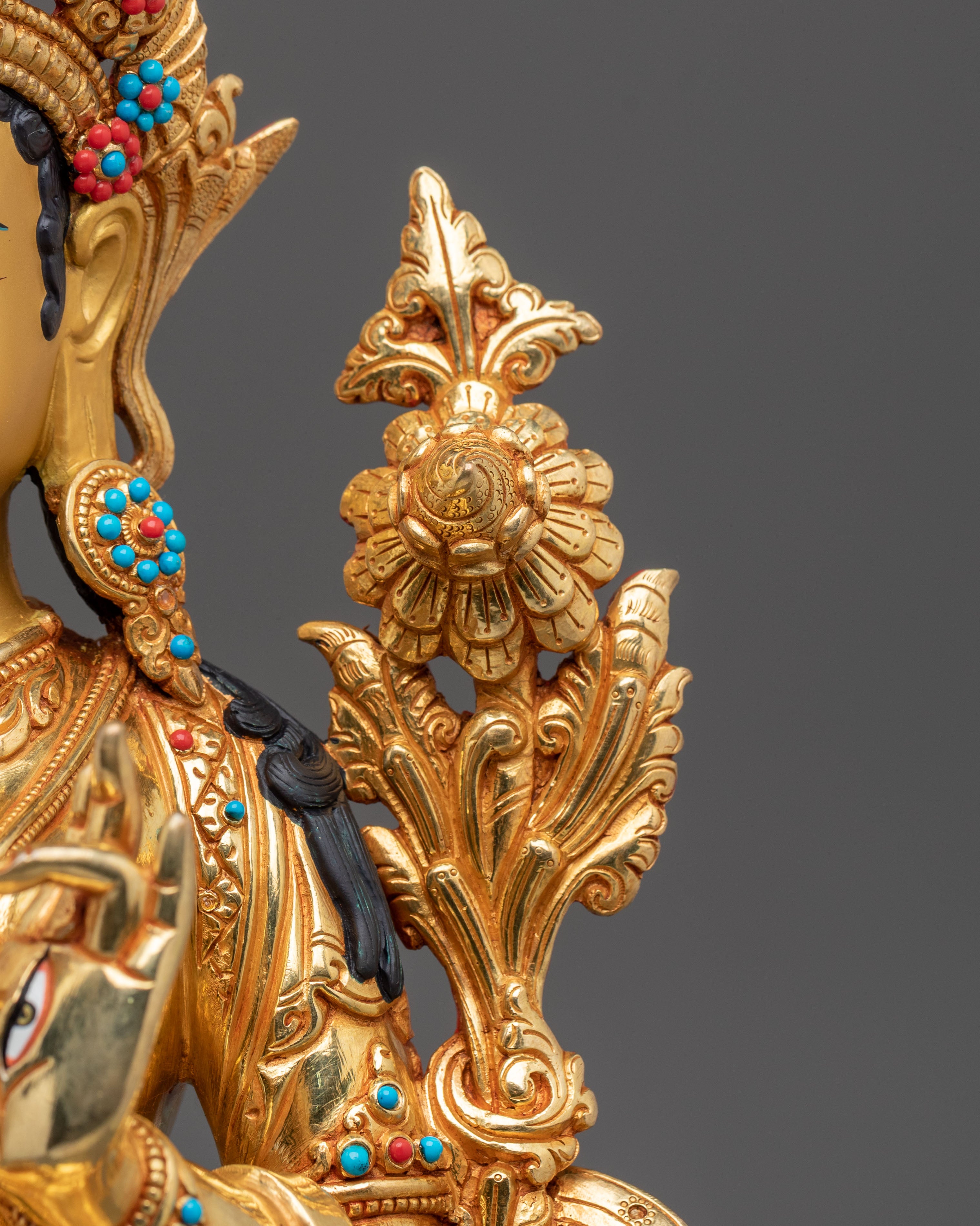 White Tara Statue | Serene 24K Gold Gilded Tibetan Figurine