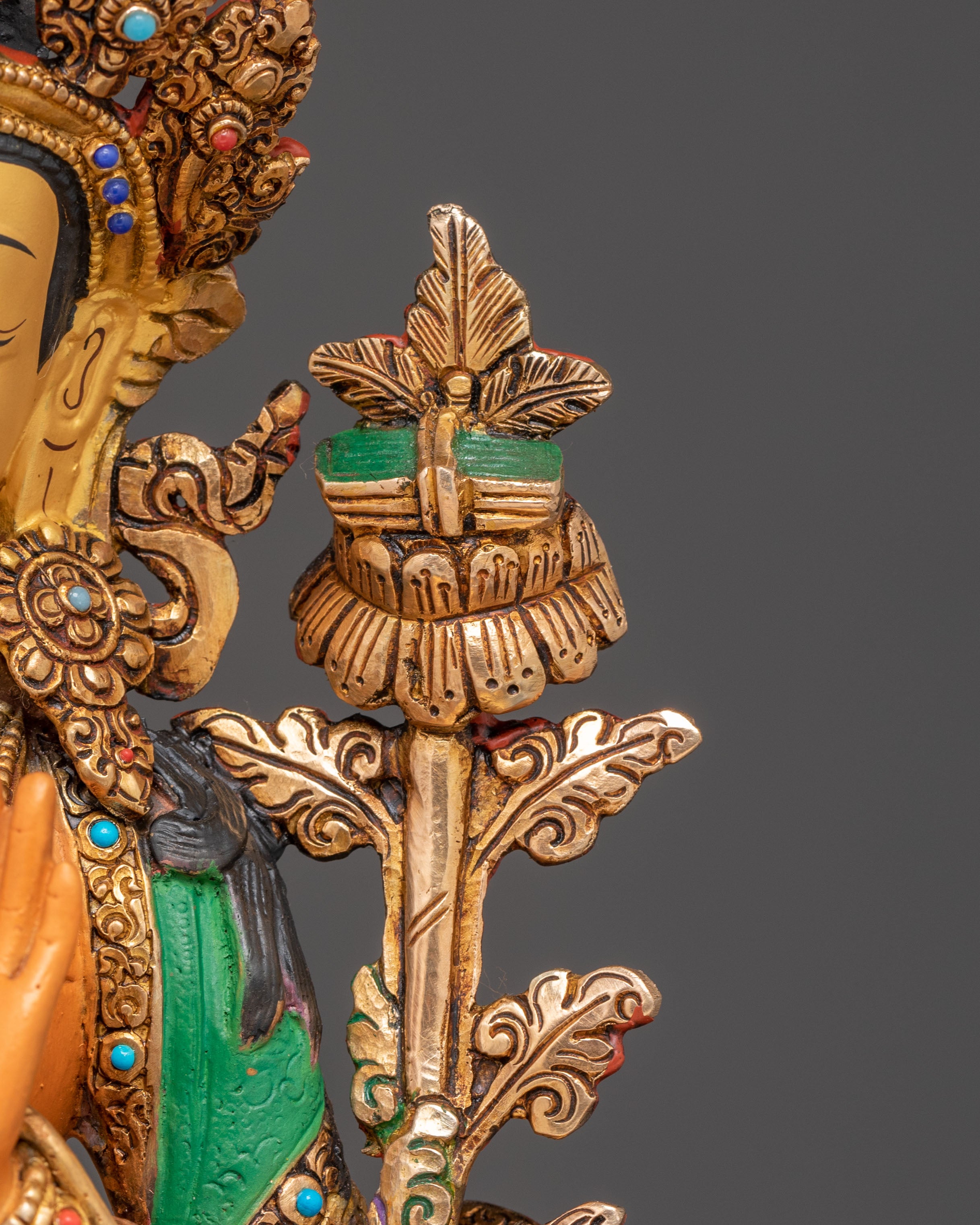 Spiritual Wisdom Deity Manjushri Statue on Throne | Handmade in Nepal