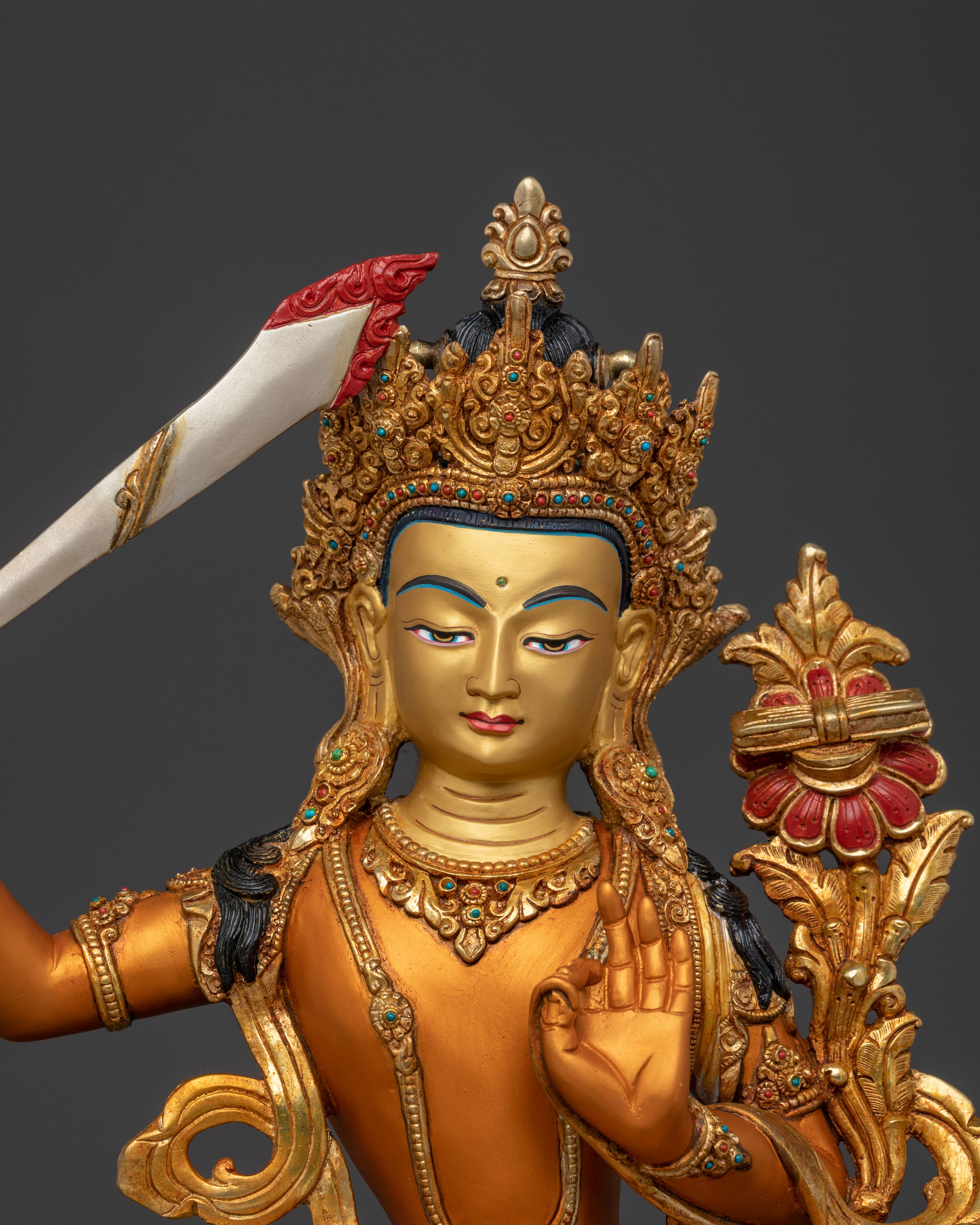 Manjushri Wisdom Statue | 24K Gold Gilded Figure