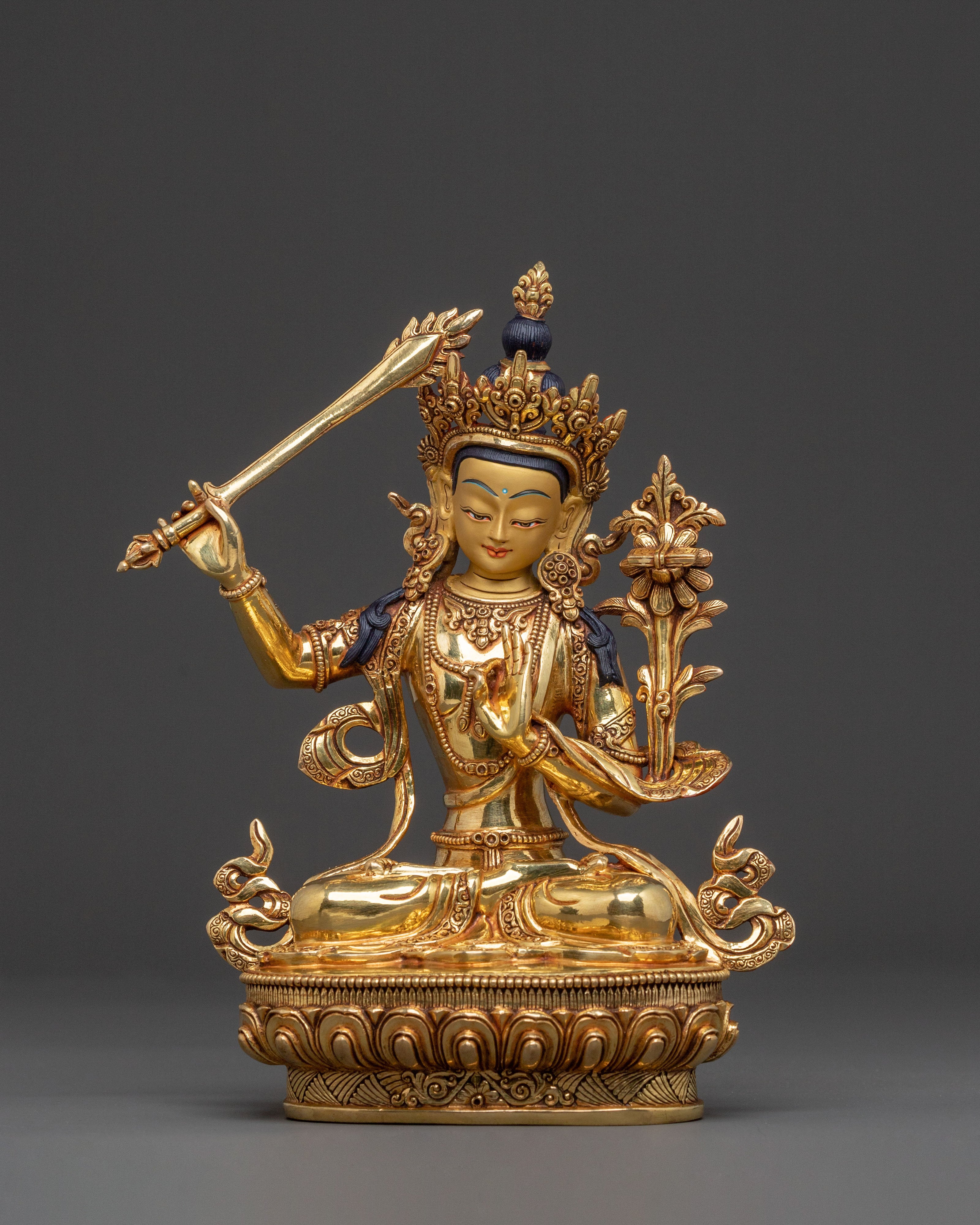 Manjushri Wisdom Buddha Figurine – 24K Gold Gilded