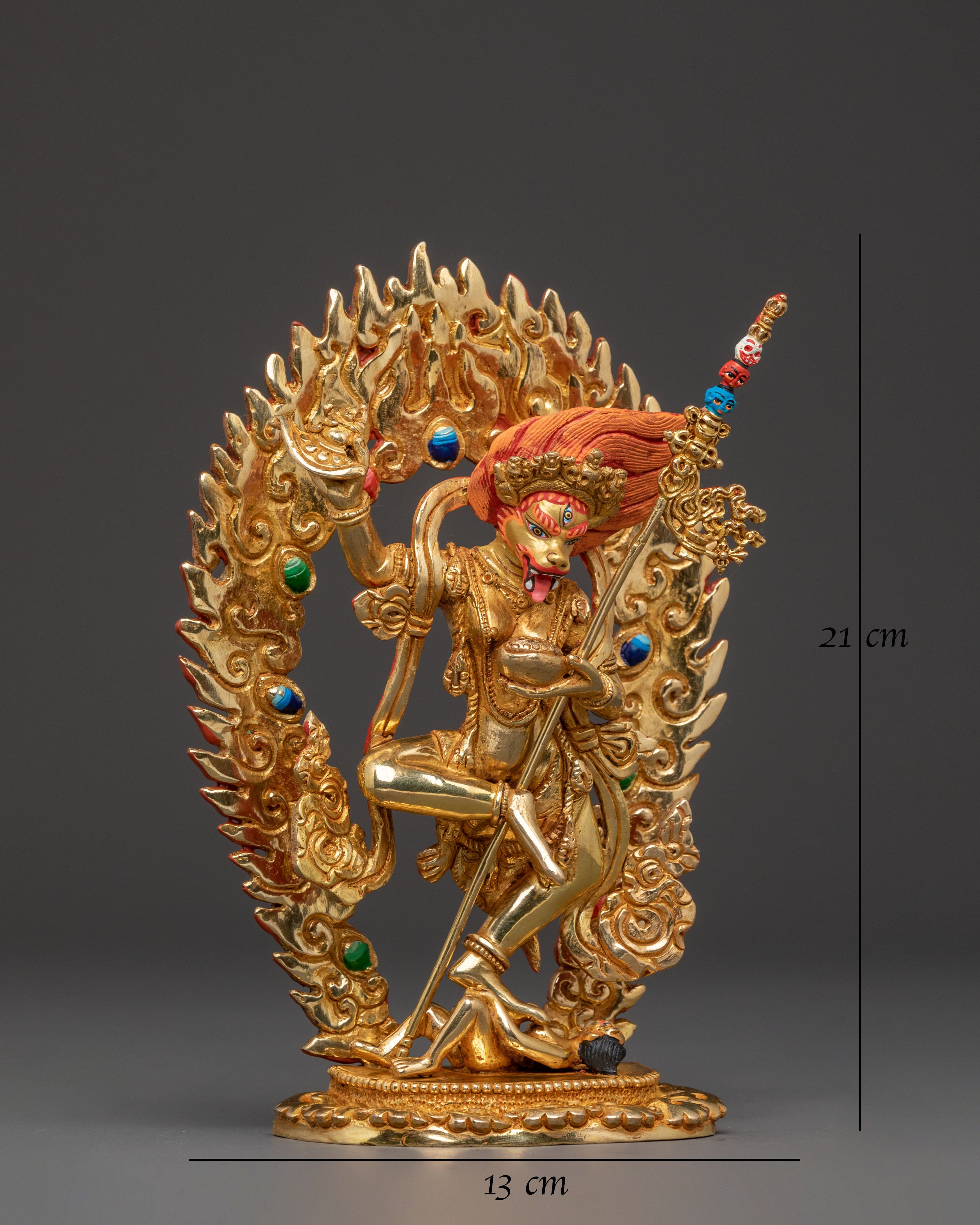 Fierce Guardian Simhamukha Statue – Gilded Copper Art