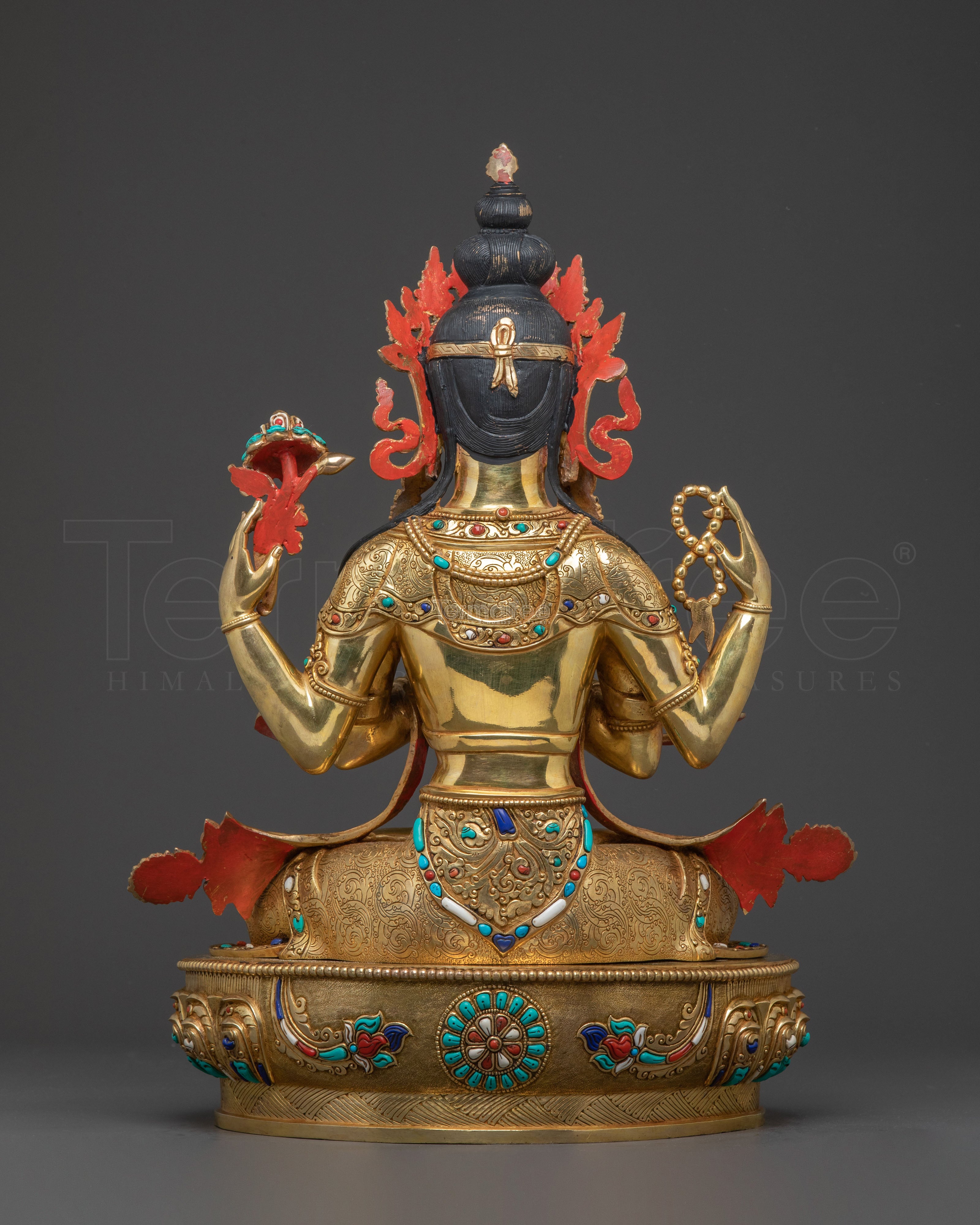 Buddhist Mercy Chenrezig Sculpture – Radiant 24K Gold Gilded Artistry