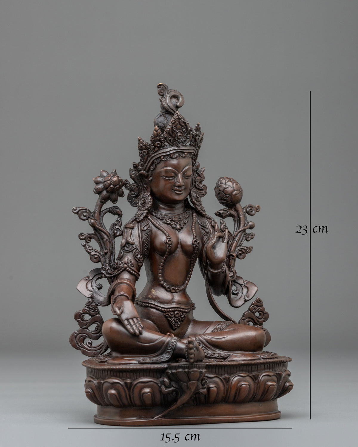 Hand-Carved Green Tara Sculpture | Oxidized Copper Figurine