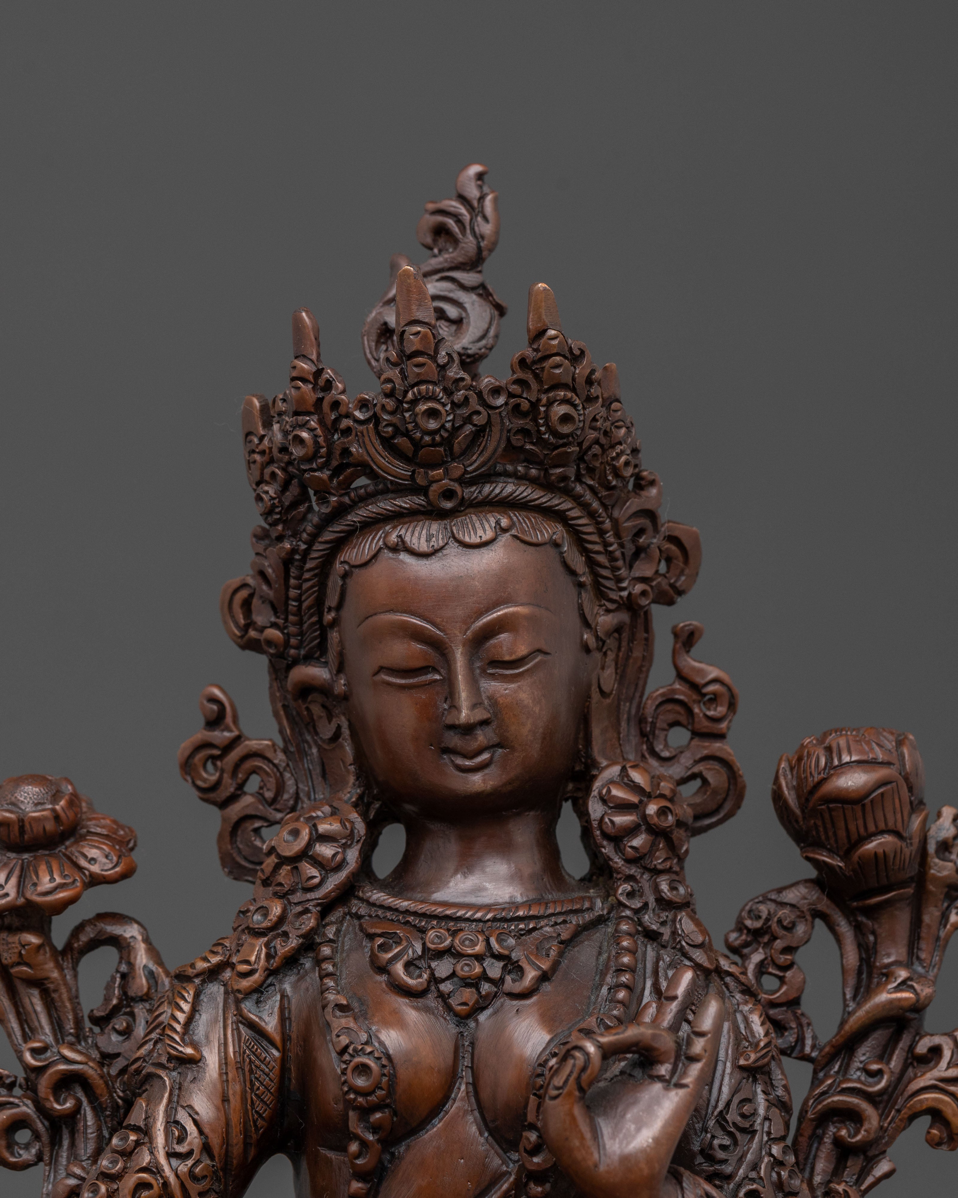 Green Tara Statue: Oxidized Copper Swift Liberation
