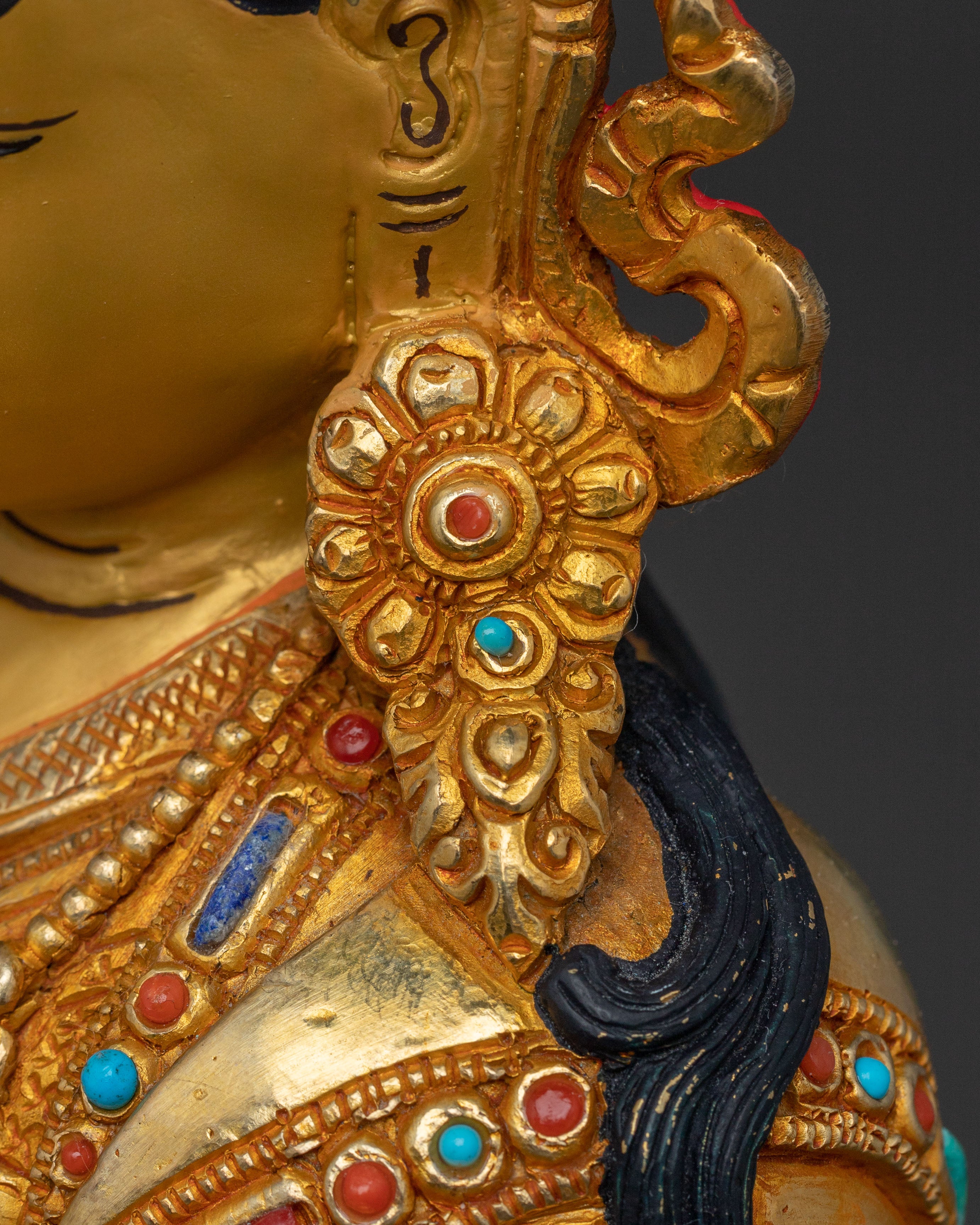 Sacred Guru Rinpoche Statue of Wisdom, Gilded Copper