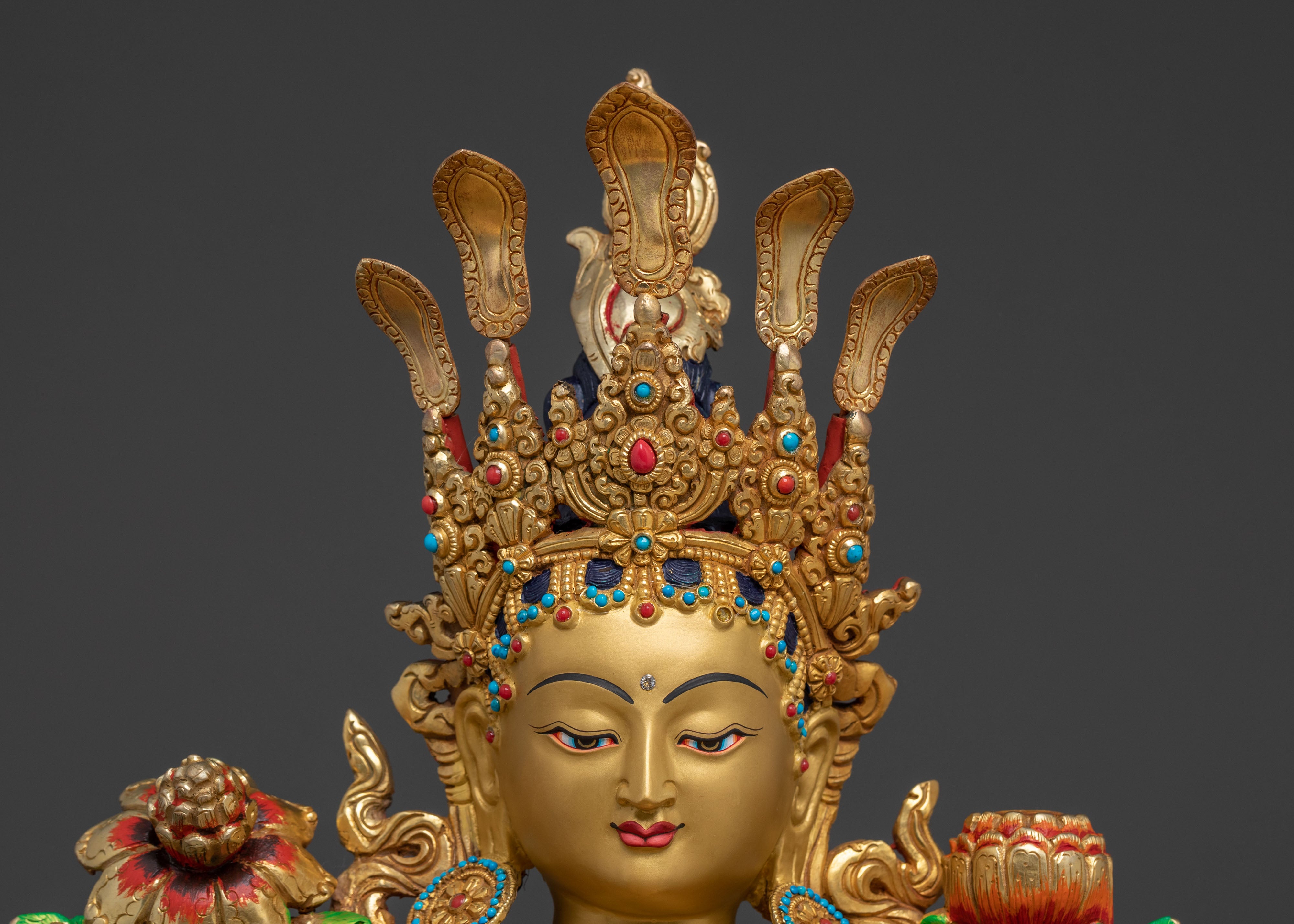 Green Tara Sculpture on Throne | Goddess of Compassion