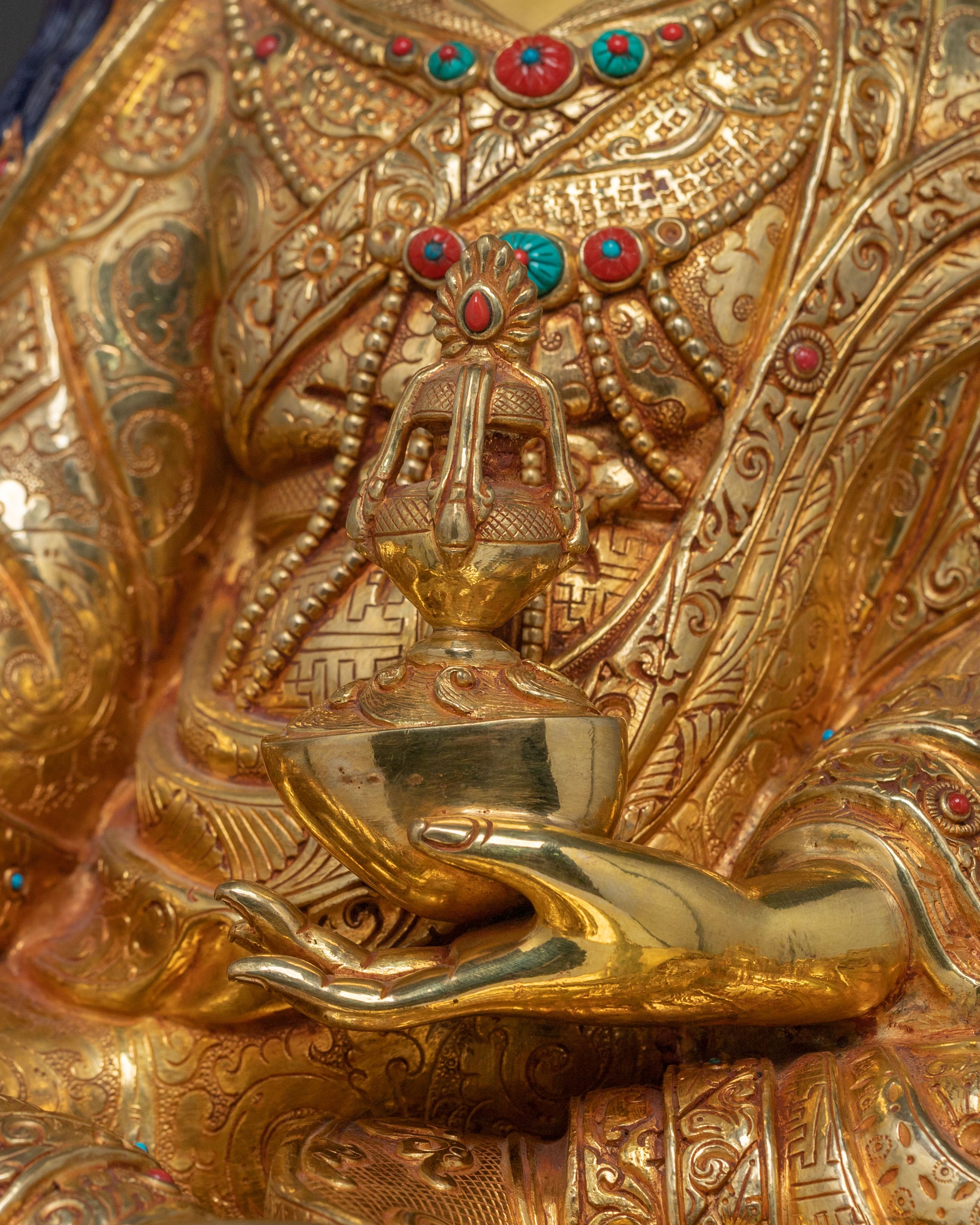 Guru Rinpoche Sacred Statue on Throne | Altar Decor Sculpture