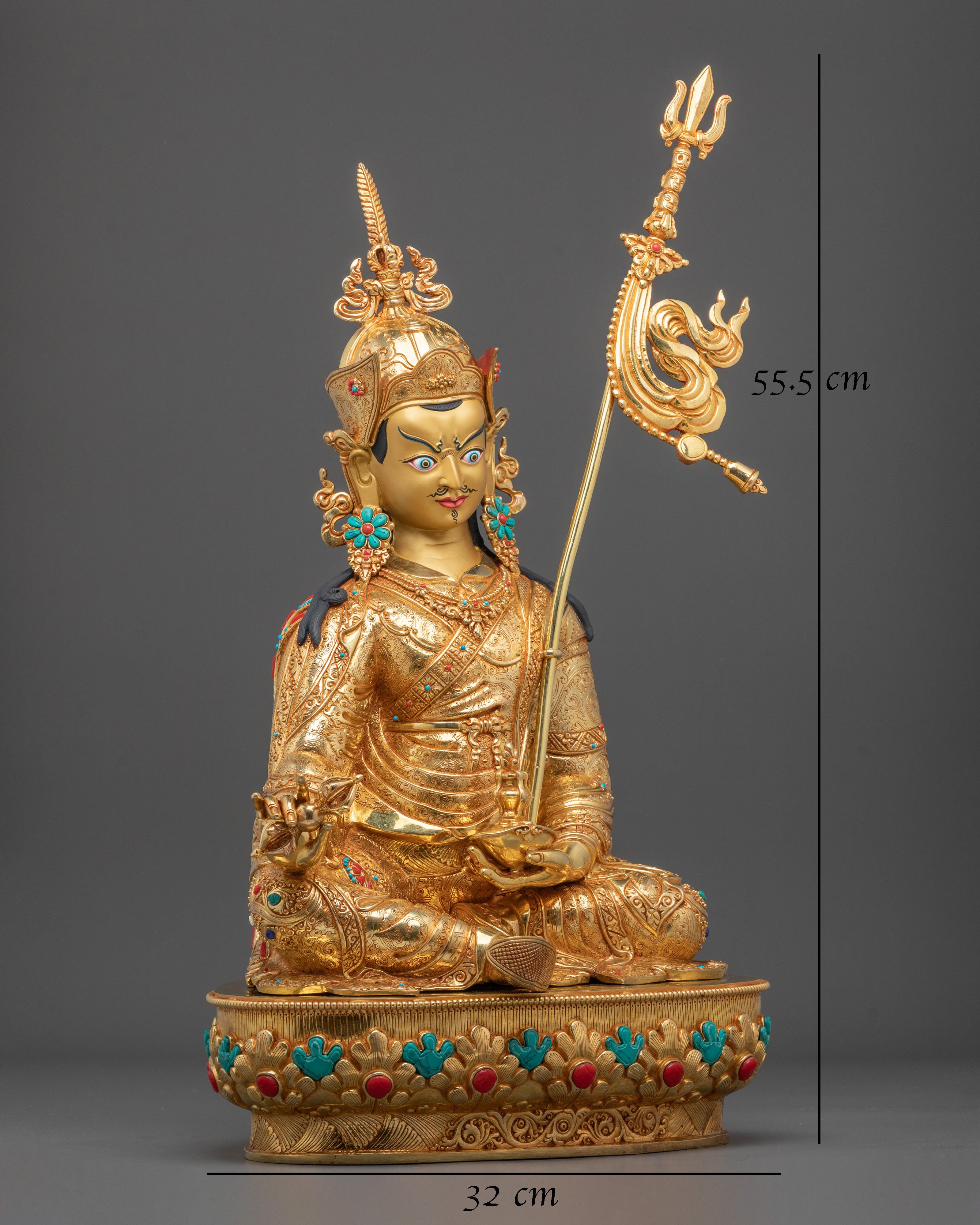 24K Gold Gilded Copper Figurine of Guru Rinpoche