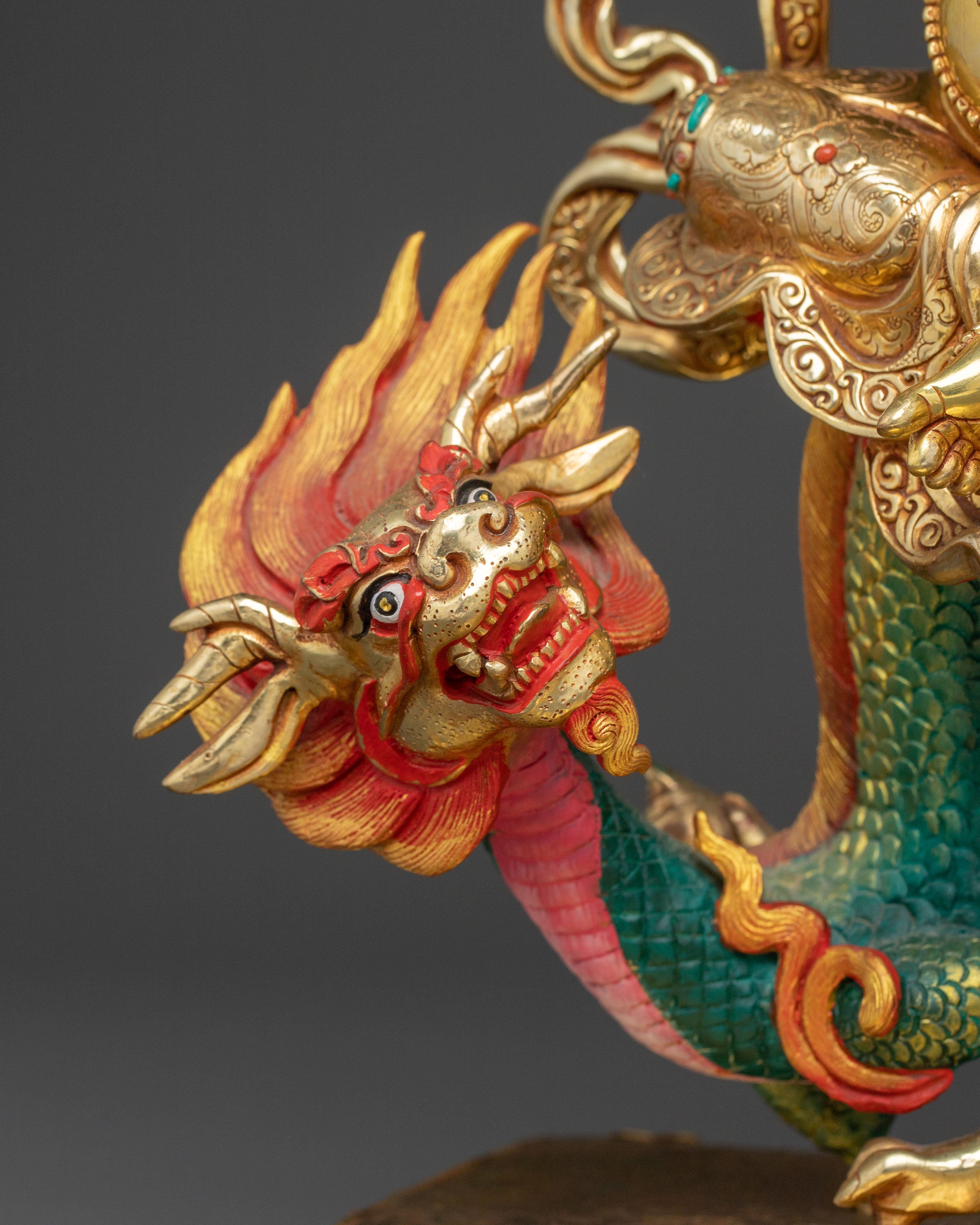 Wealth Deity White Dzambhala Handcrafted Statue - 24K Gold Gilded