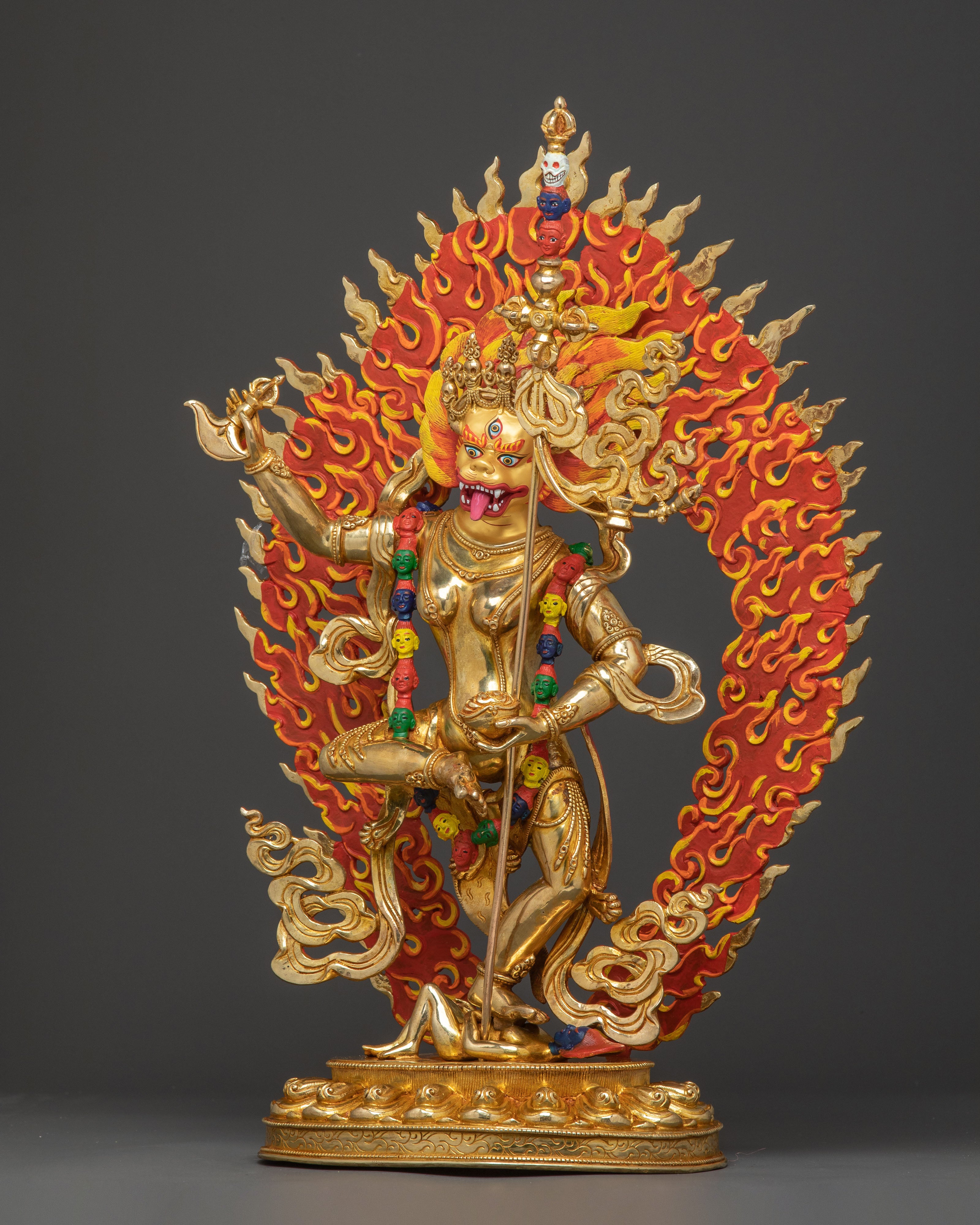 Simhamukha Statue the Remover of Obstacles - Exquisite 24K Gold Gilded Copper