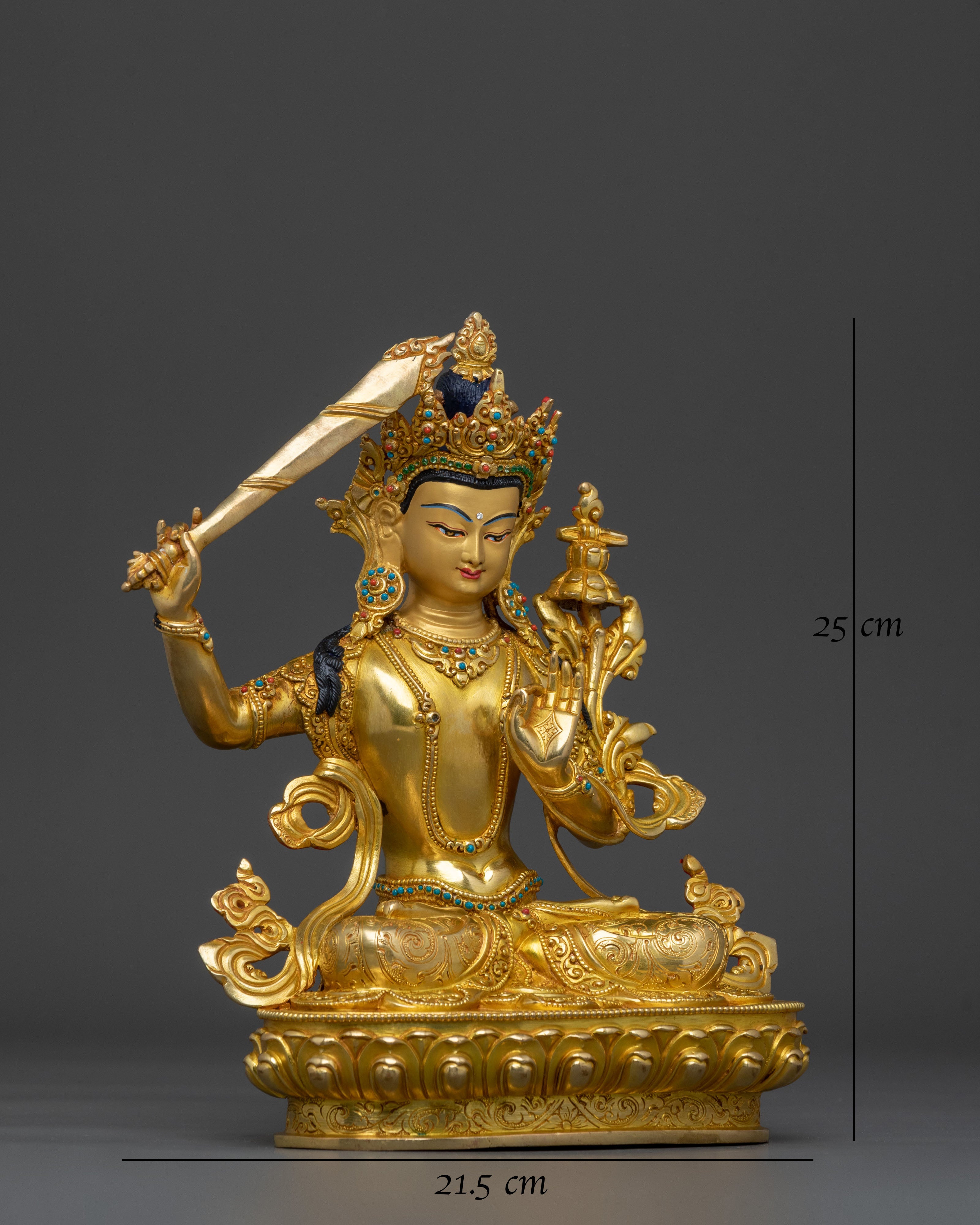 Manjushri Sword of Wisdom Handmade Sculpture | 24K Gold Gilded