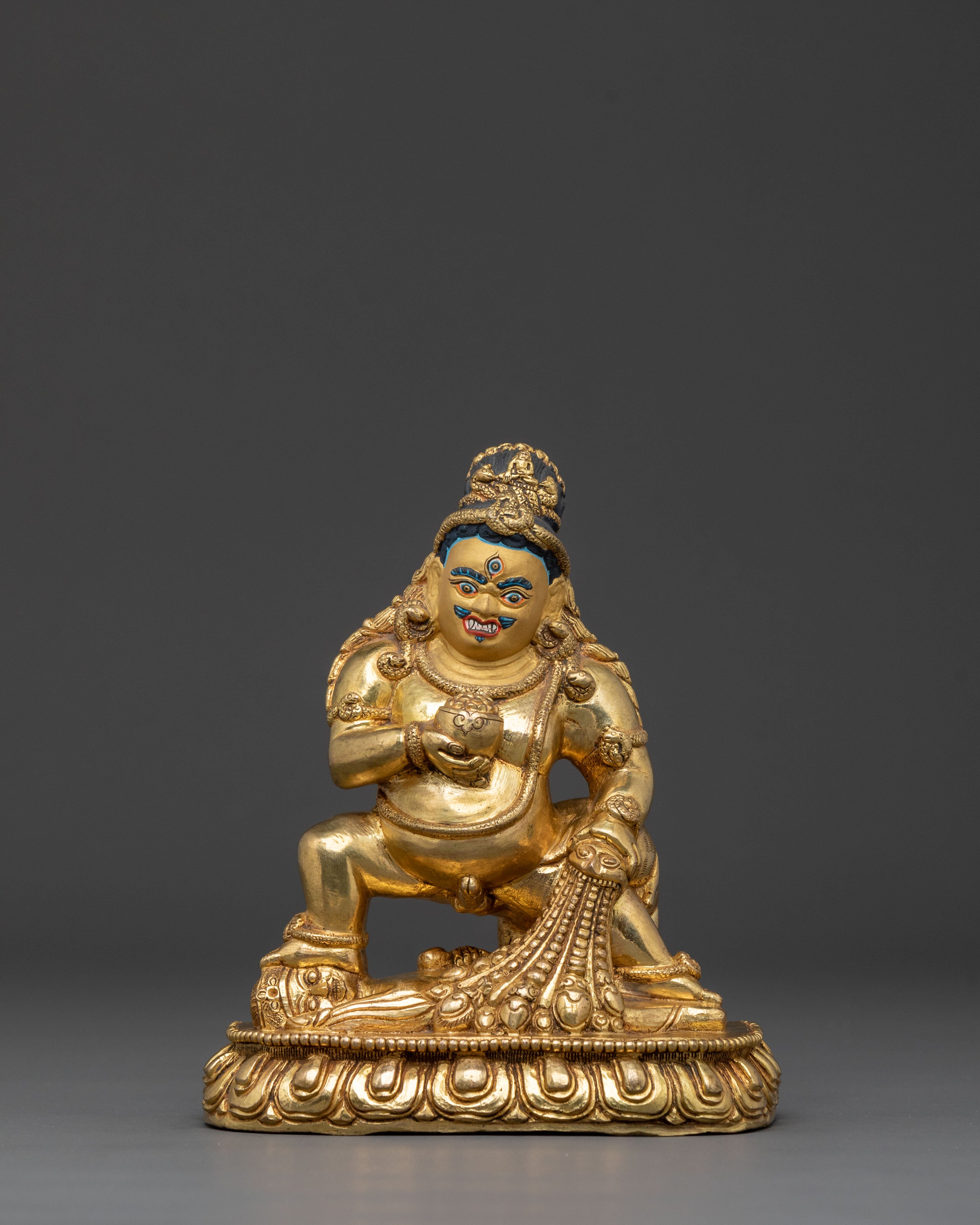 Black Dzambhala Statue: 24K Gold Gilded Guardian