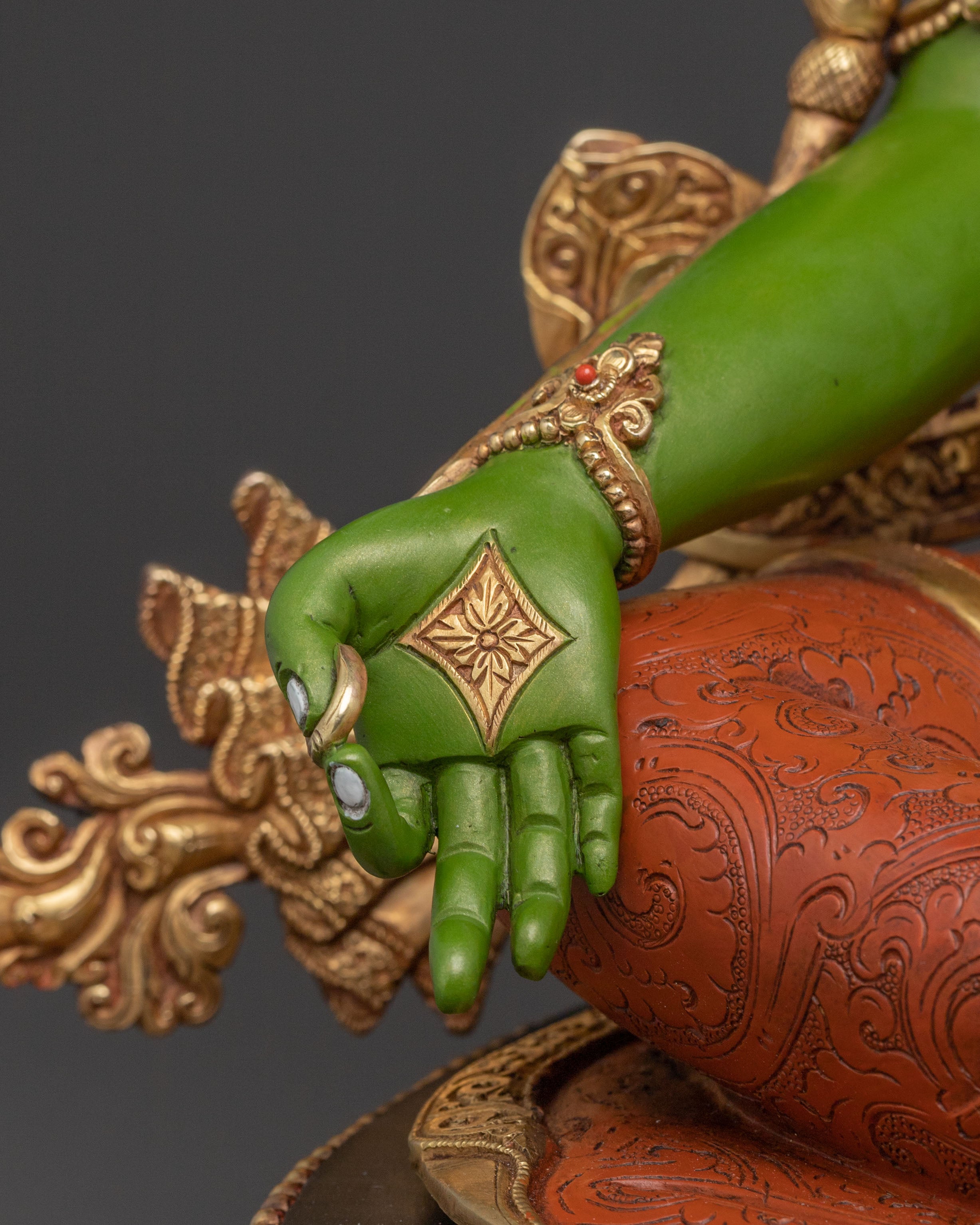 19 Inch Green Tara Statue: Gold Electroplated