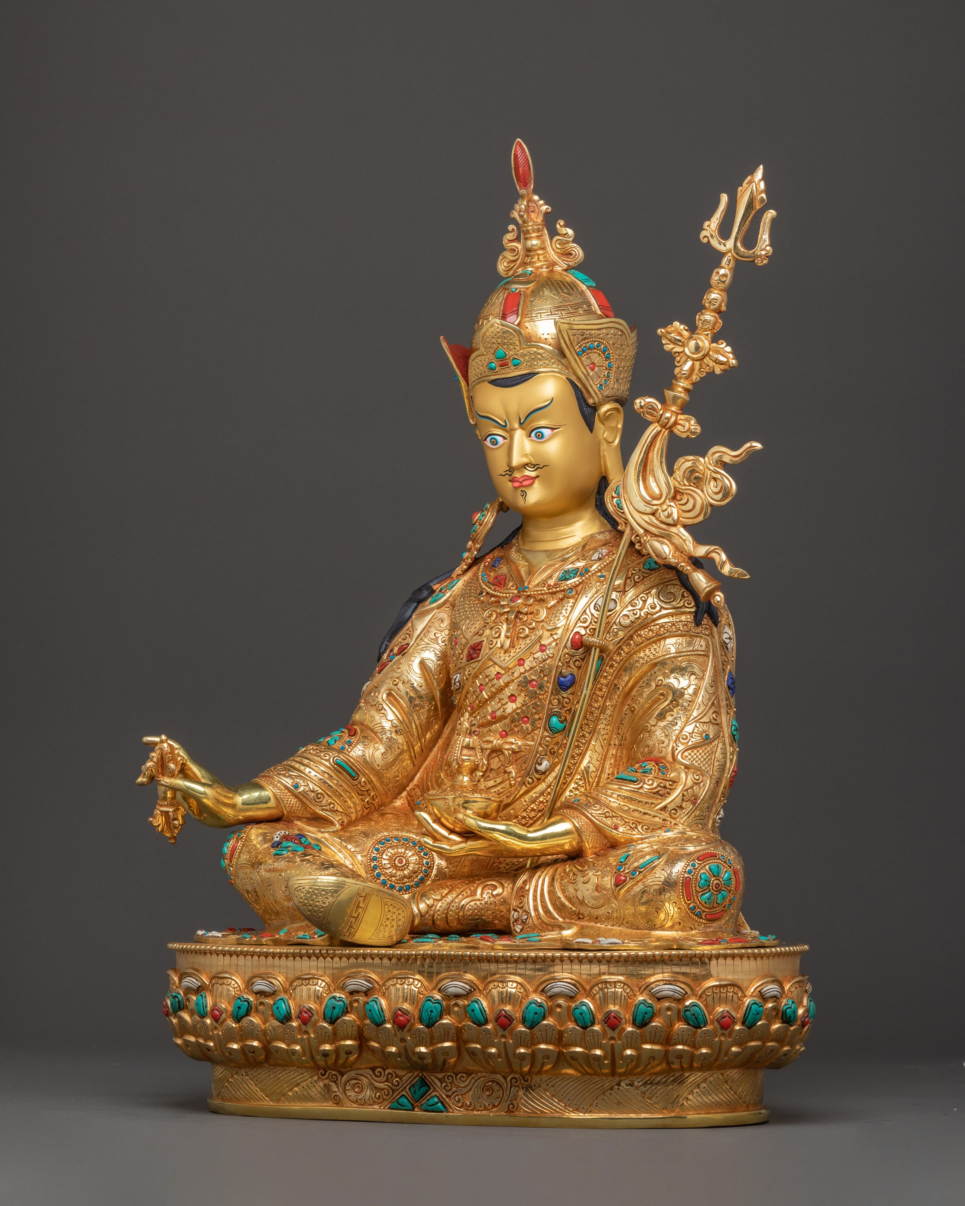 24K Gold Gilded Holy Guru Rinpoche Statue – Radiant Masterpiece