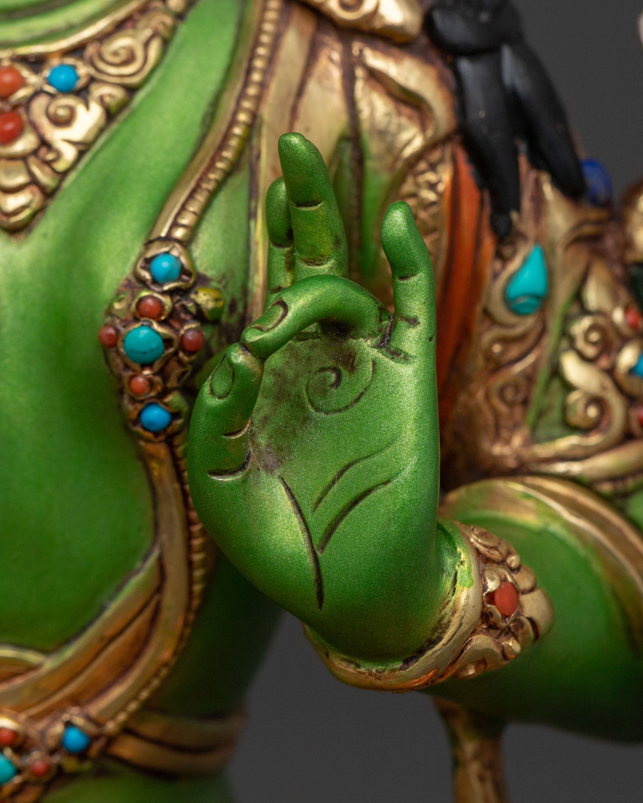 Handcrafted Green Tara Tibetan Statue | Spiritual Icon